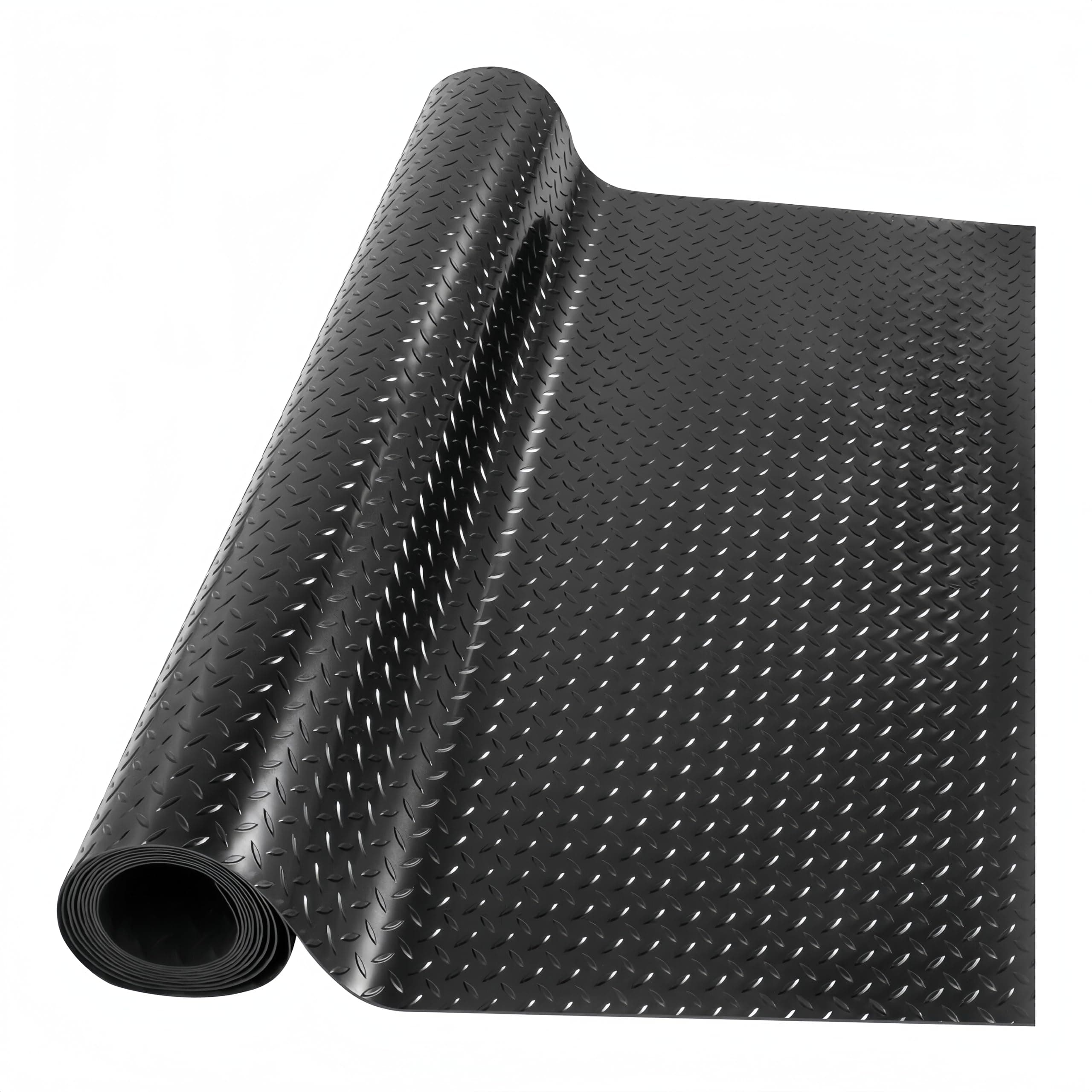 ybaymy Rubber Mat Anti Slip Black Rubber Flooring Matting 5m x 1m x 3mm Checker Plate Matting for Shed Van Garage Workshop