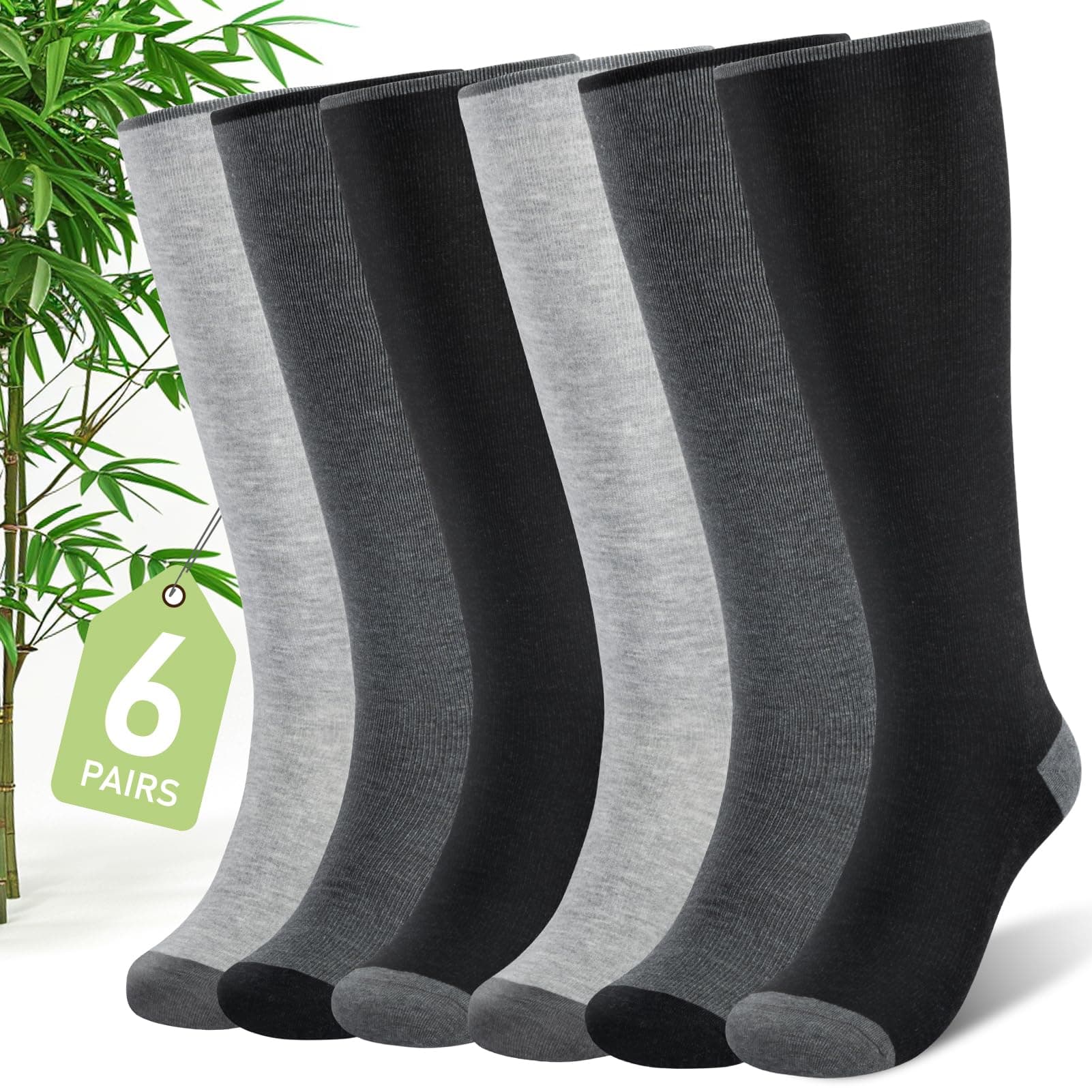 SONORAN Bamboo Viscose Compression Socks for Women & Men (6 Pairs) 20-30 mmHg Knee High Support for Nurses Travel Pregnant