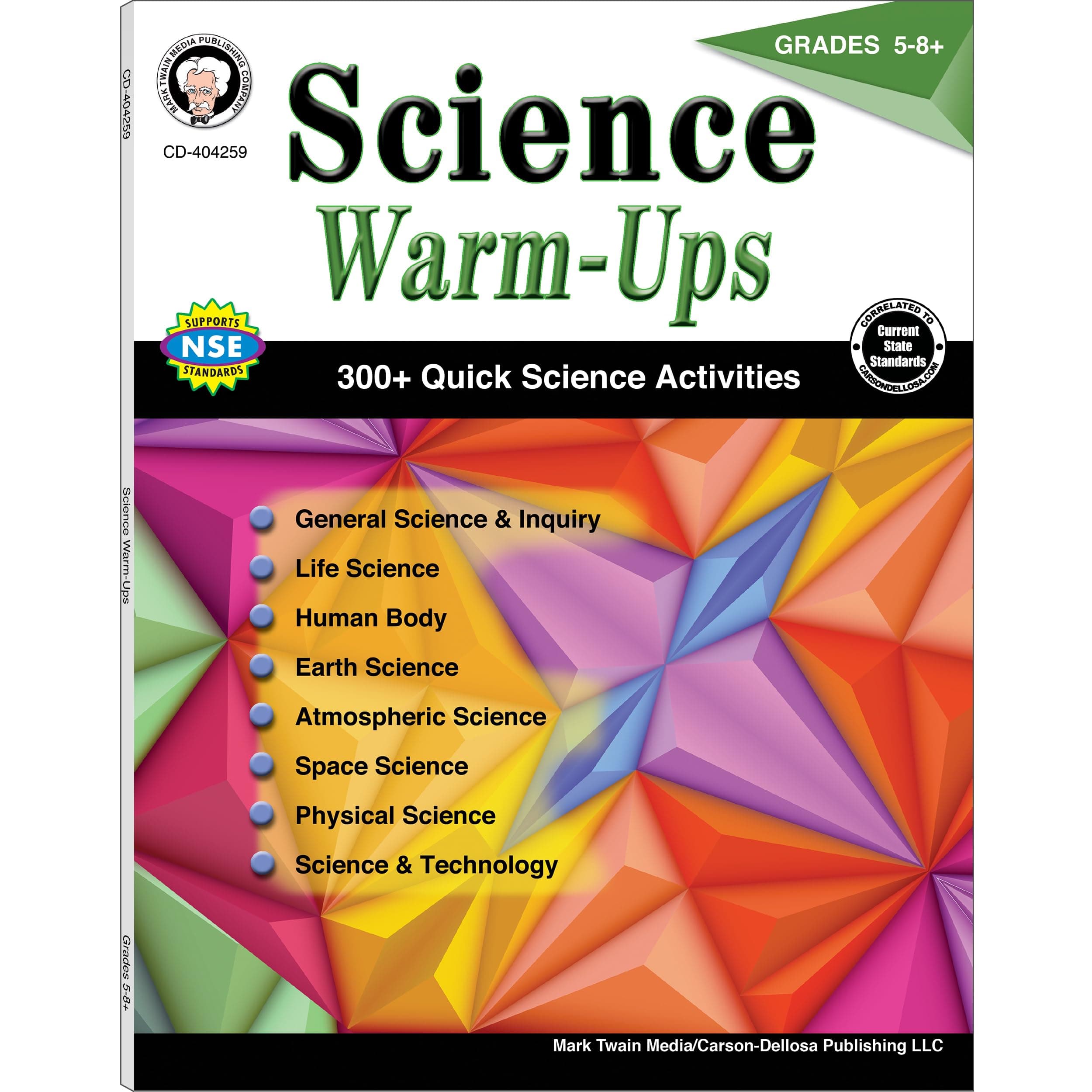 Mark Twain Science Warm-Ups Activity Book, Workbook for Grades 5 and Up, Space, Technology, Earth, Life, Anatomy, Physics, Biology, Classroom or Homeschool Curriculum