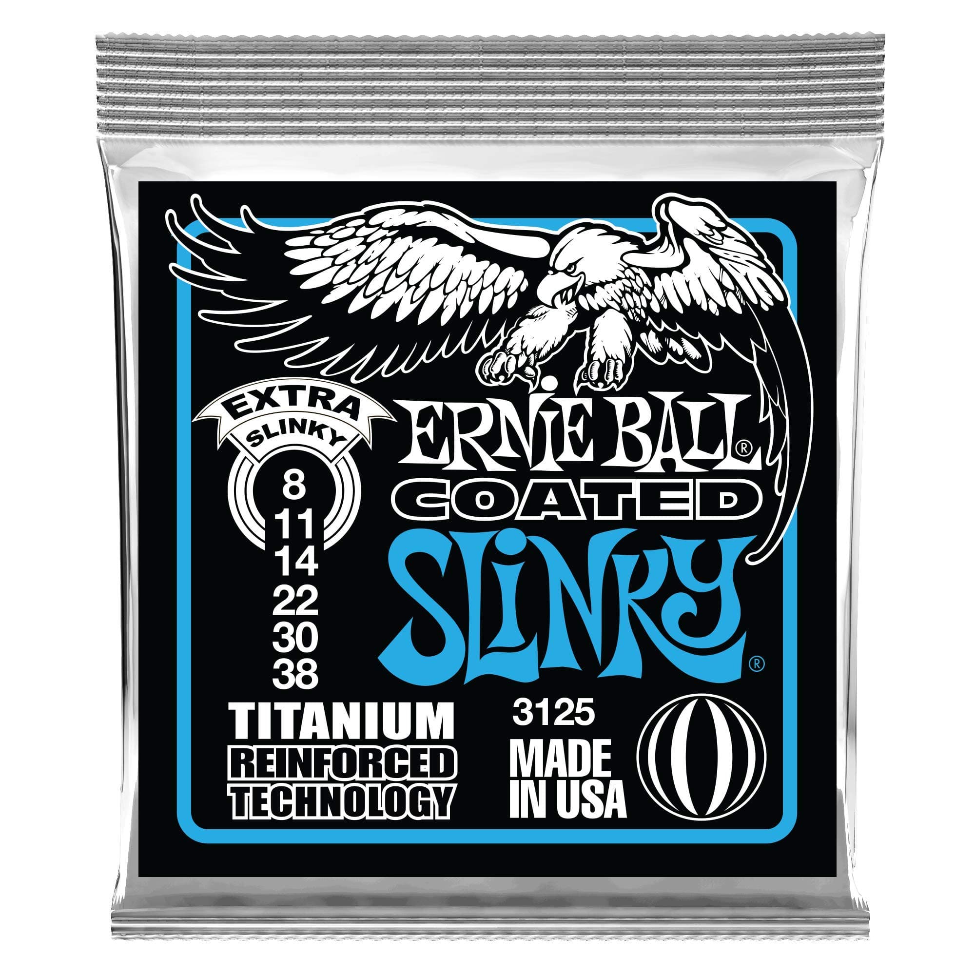 Ernie Ball Extra Slinky Coated Titanium Electric Guitar Strings, 8-38 Gauge (P03125)