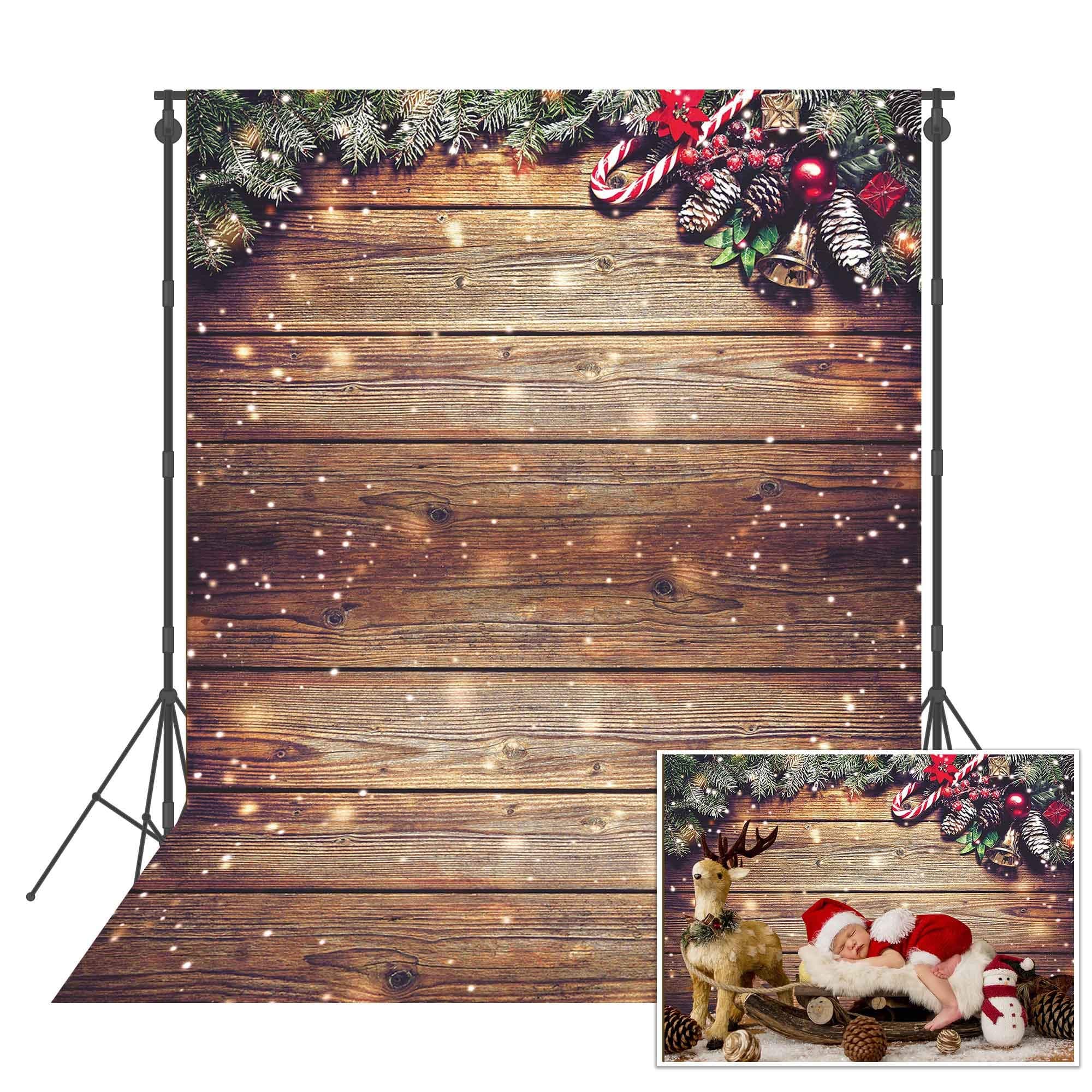 Msocio 5X7ft Snowflake Glitter Christmas Wood Wall Photography Backdrop Xmas Rustic Barn Vintage Wooden Floor Background for Christmas Birthday Party Kids Portrait Photo Studio Photobooth Props