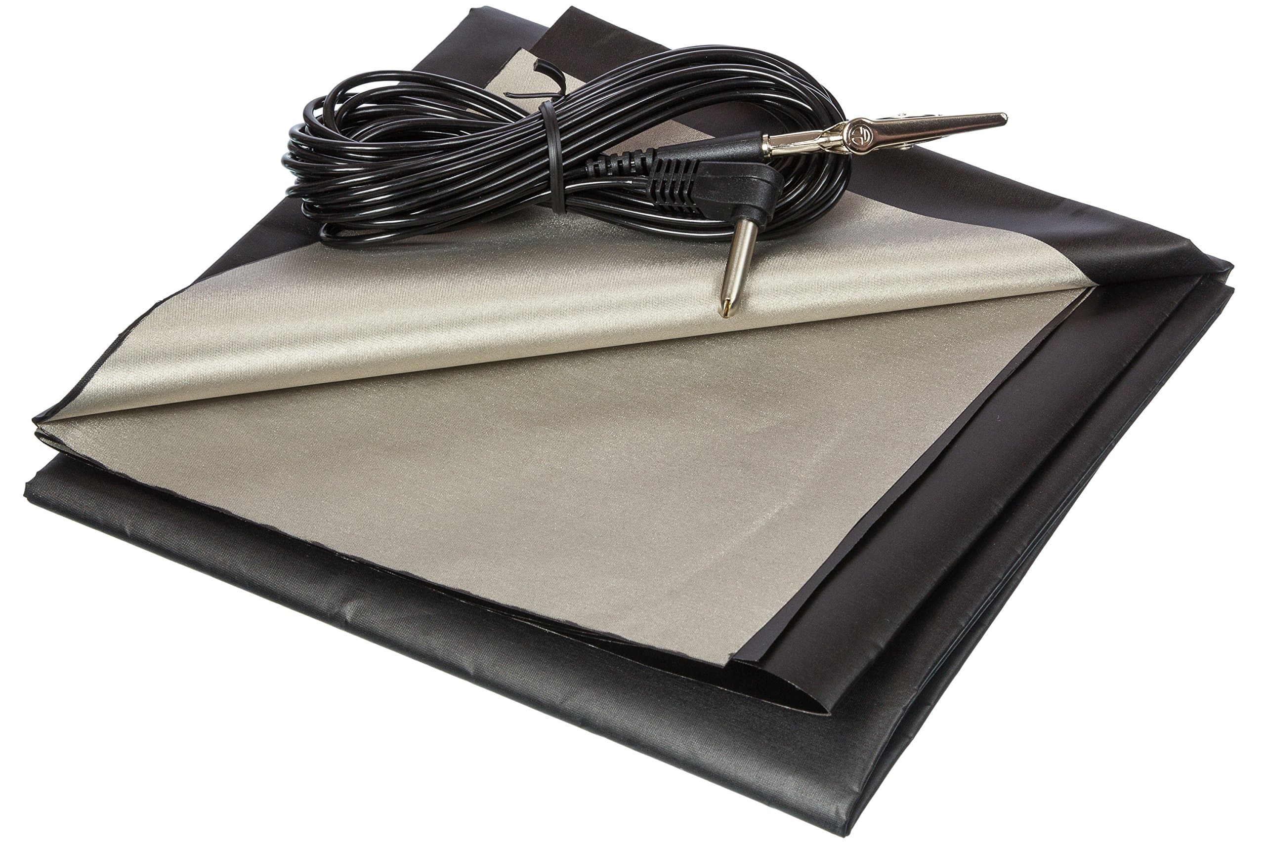 Black and Silver RFID Blocking Faraday Shielded Fabric: Radiation WIFI & RF Shielding: ​40x40​ Nickel & Copper EMF Identity Theft Blocker for your Wallet Phone or Laptop. Includes 20' Grounding Cord