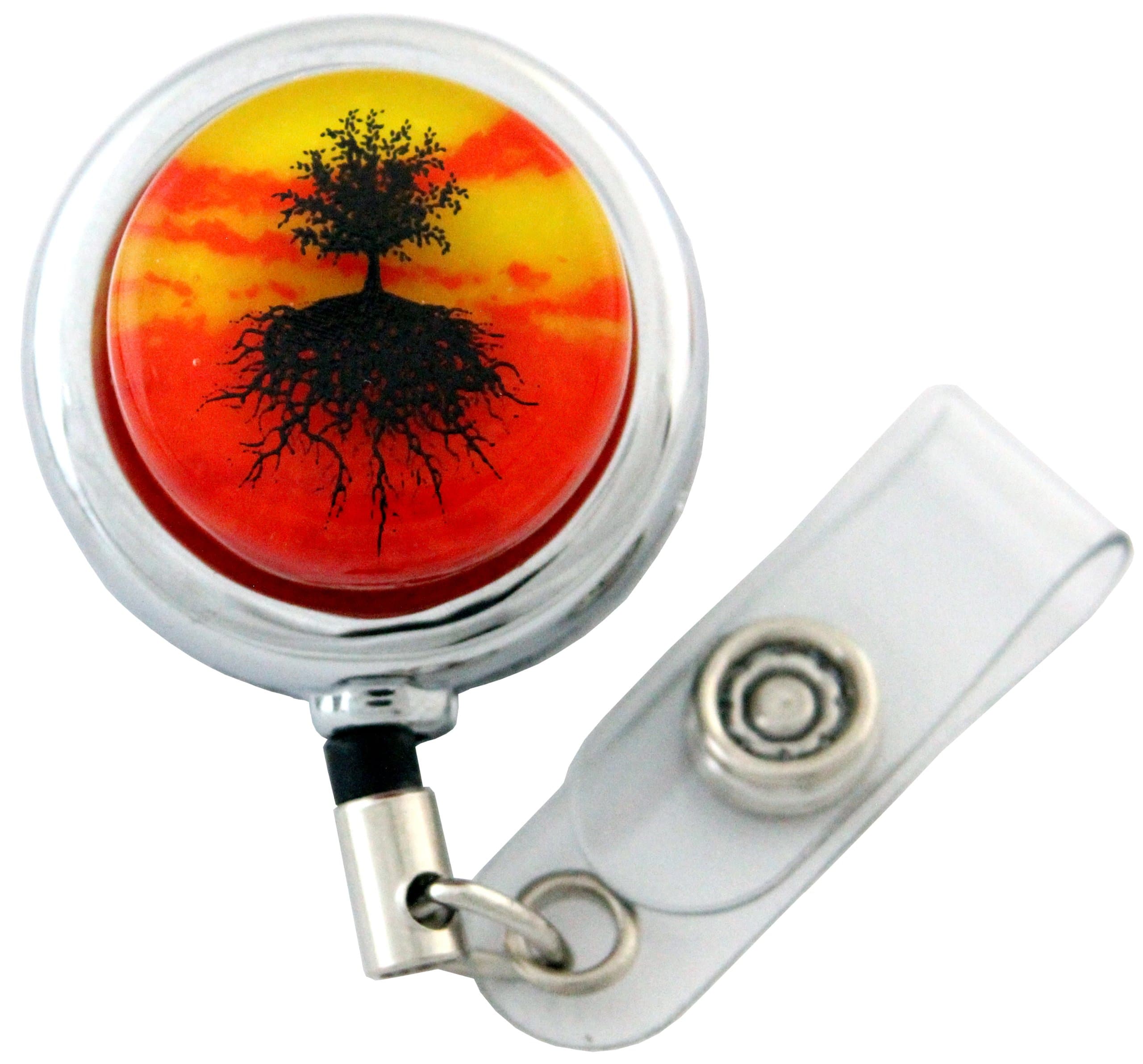 Tree of Life, Fused Glass, Metal Retractable Badge Reel with Belt Clip