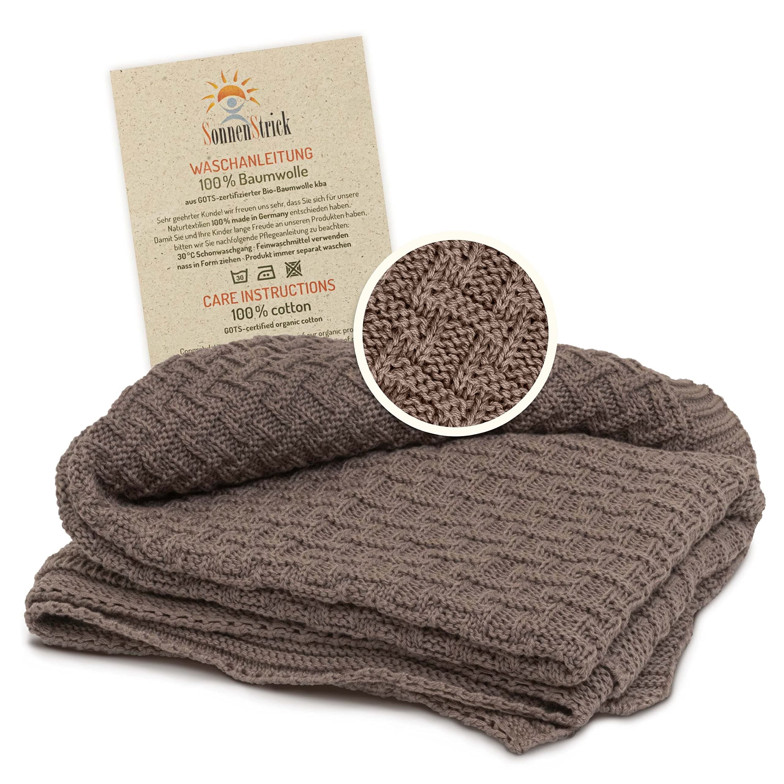 SonnenStrick 100% Organic Cotton Baby Blanket Made in Germany (40 x 35.5 inch) (Tan)