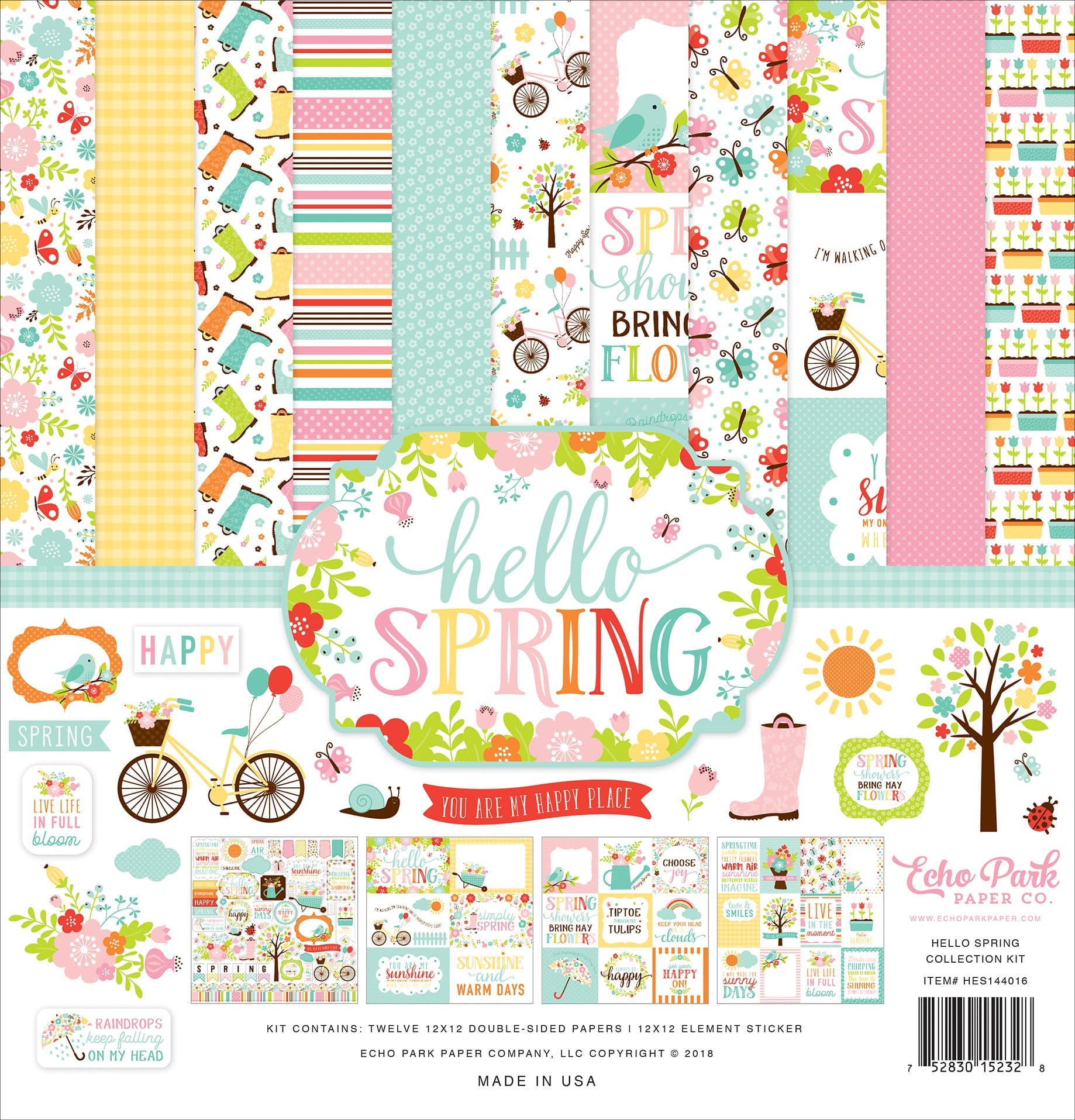 Echo Park Paper Company HES144016 Hello Spring Collection Kit ,12-x-12-Inch