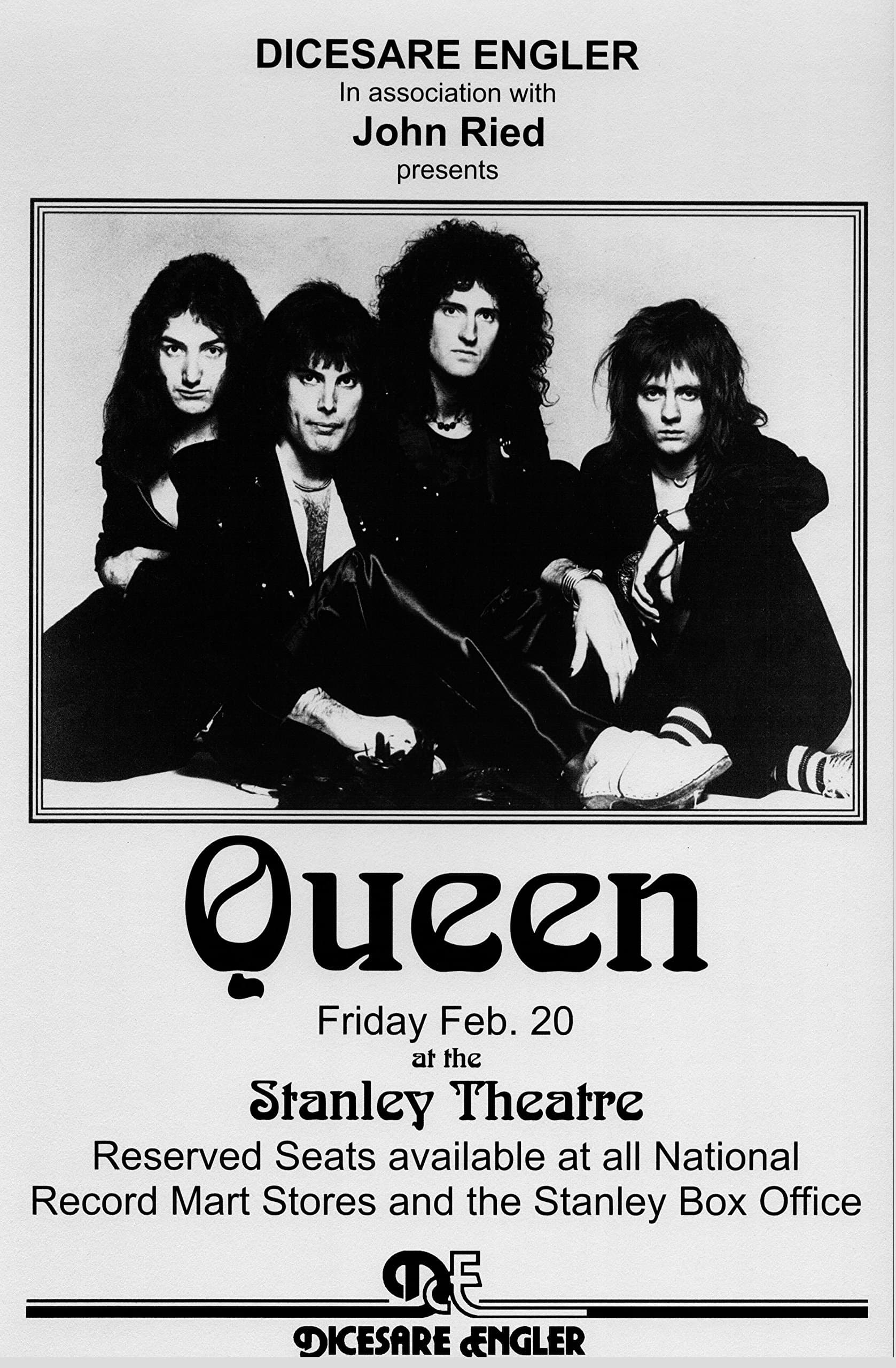 Queen A Night at the Opera Retro Art Print — Poster Size — Print of Retro Concert Poster — Features Freddy Mercury, Brian May, Roger Taylor and John Deacon.