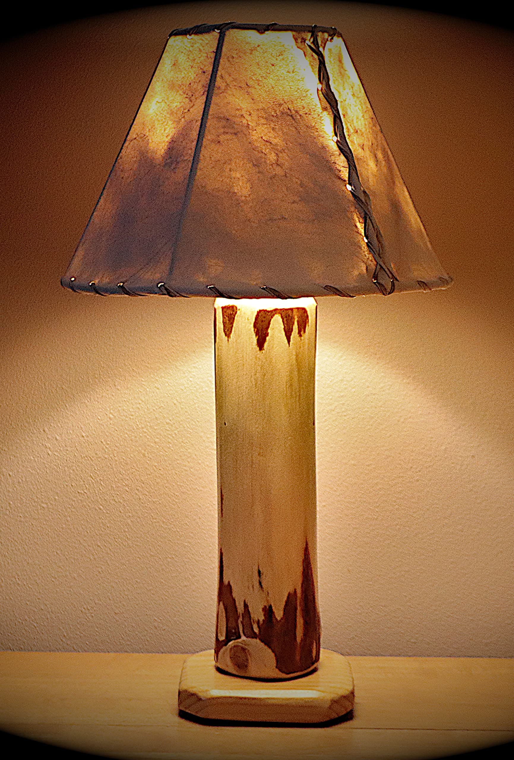 The Little Sawtooth Mountain Log Table Lamp w/12" Rawhide Shade