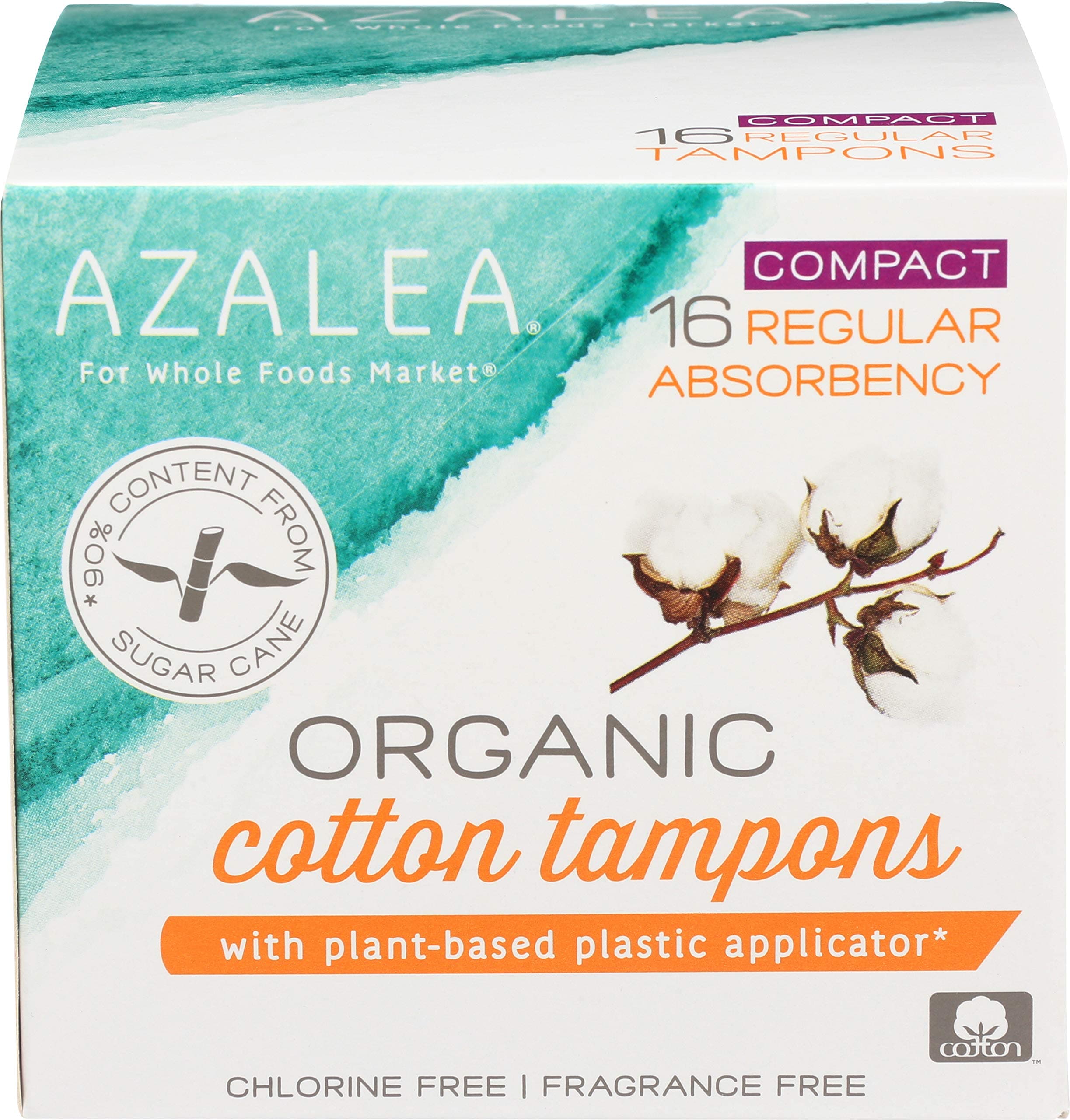 Azalea, Organic Cotton Tampons With Plant-Based Plastic Applicator, Regular, 16 ct