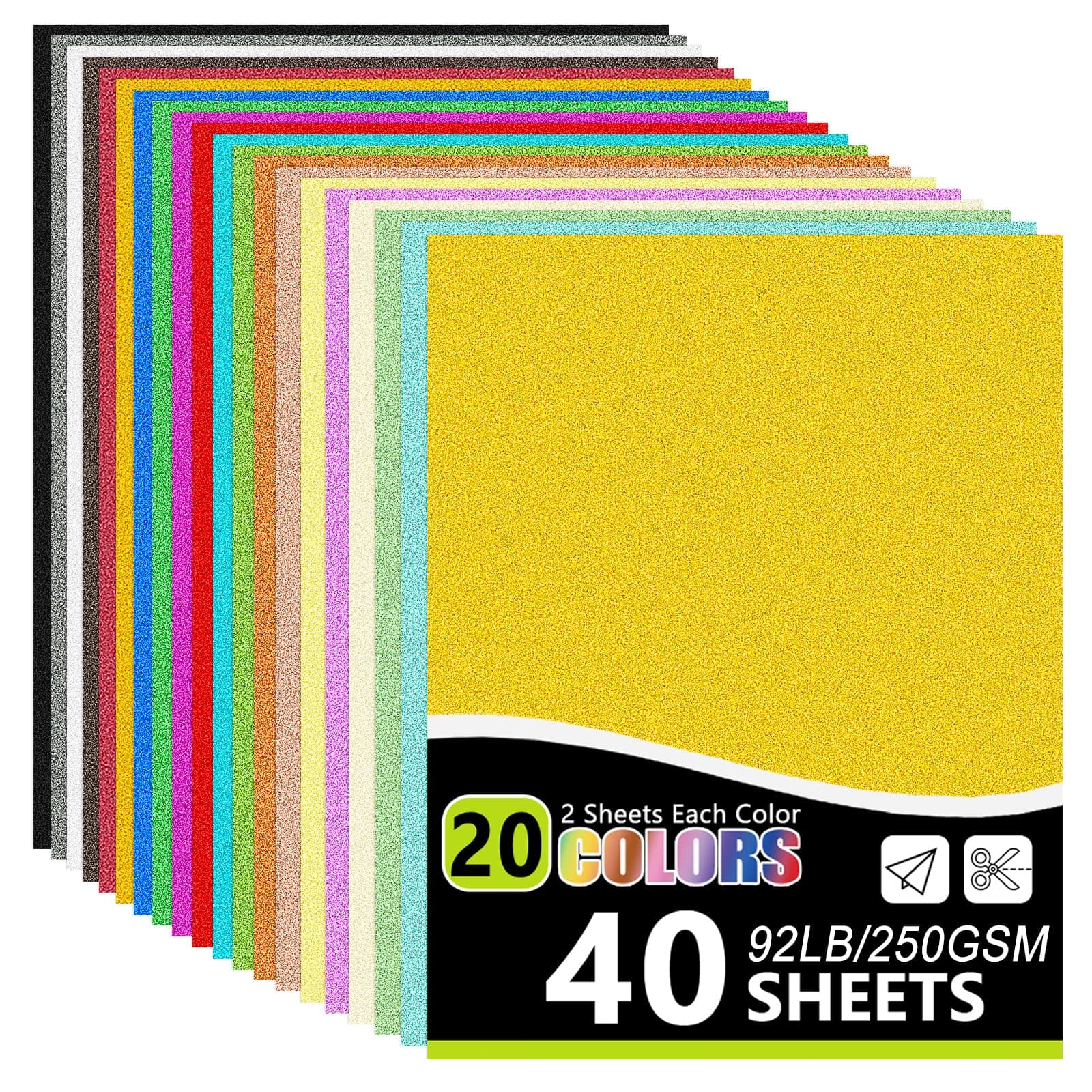 OcePor Glitter Cardstock, 40 Sheets in 20 Colors Cardstock, Glitter Paper for Cricut, Crafts and DIY, 8.5”x11”Shimmer cardstock for Birthday, Wedding Party Decor(92 lb/250 gsm)