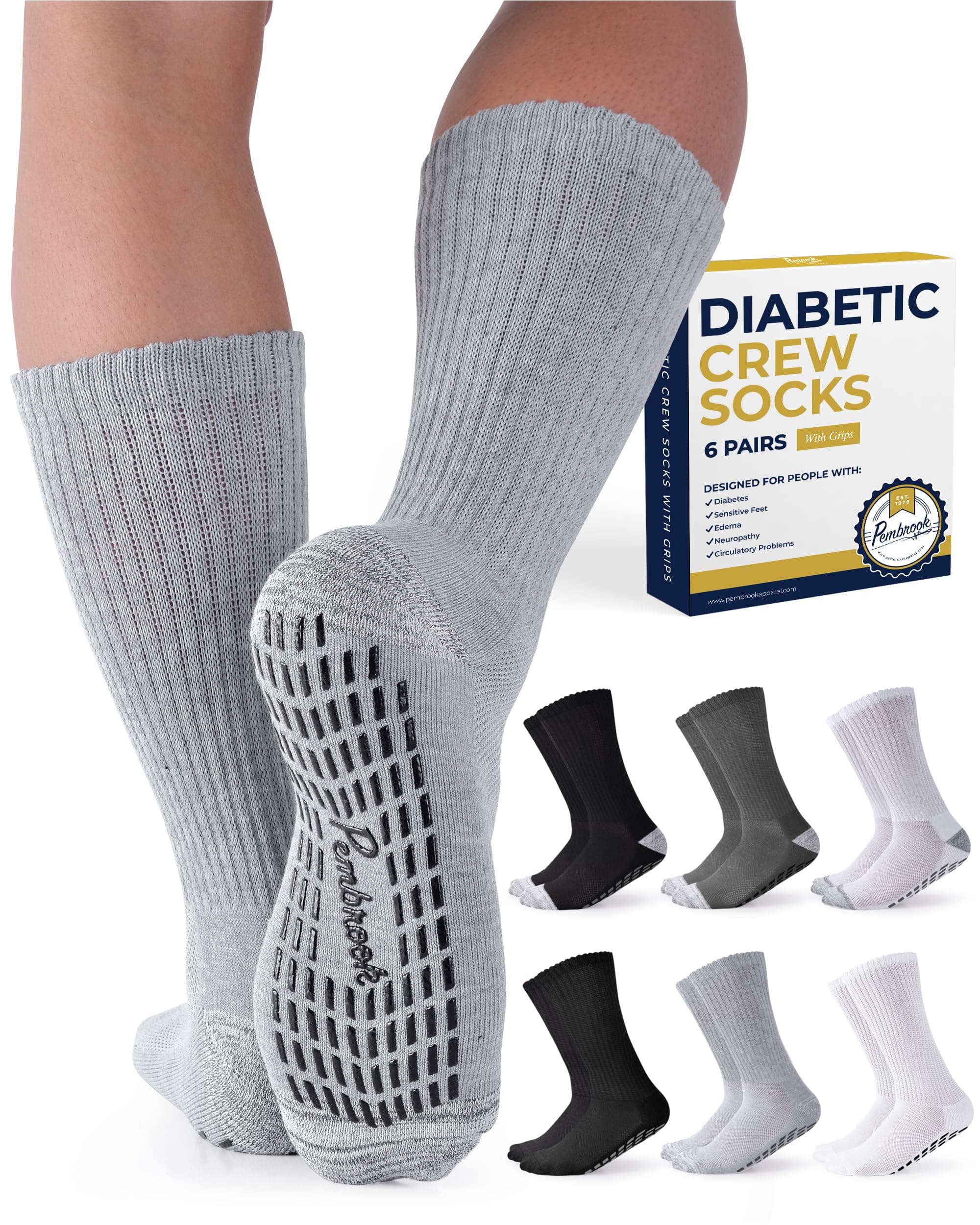 6 Pairs Diabetic Socks with Grippers for Men & Women - 12 Colors Neuropathy Socks for Women | Edema Socks