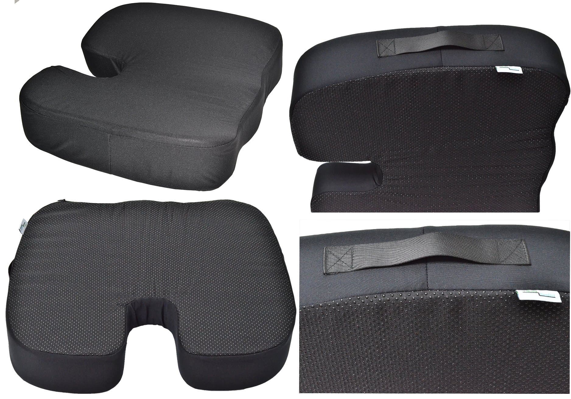 3.75 Inches Thick Coccyx Orthopedic Pressure Relieving Memory Foam Seat Chair Car Pad Cushion Non Skid Slip, Black Large Thick Firm 18x16x4