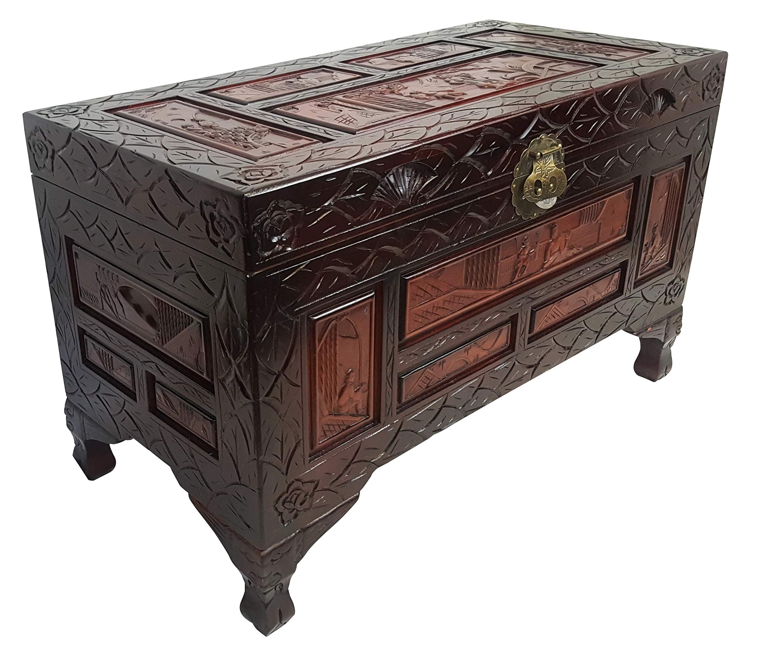 Oriental Furniture Warehouse Chinese Carved Chest in Red Mahogany Finish - Medium Size