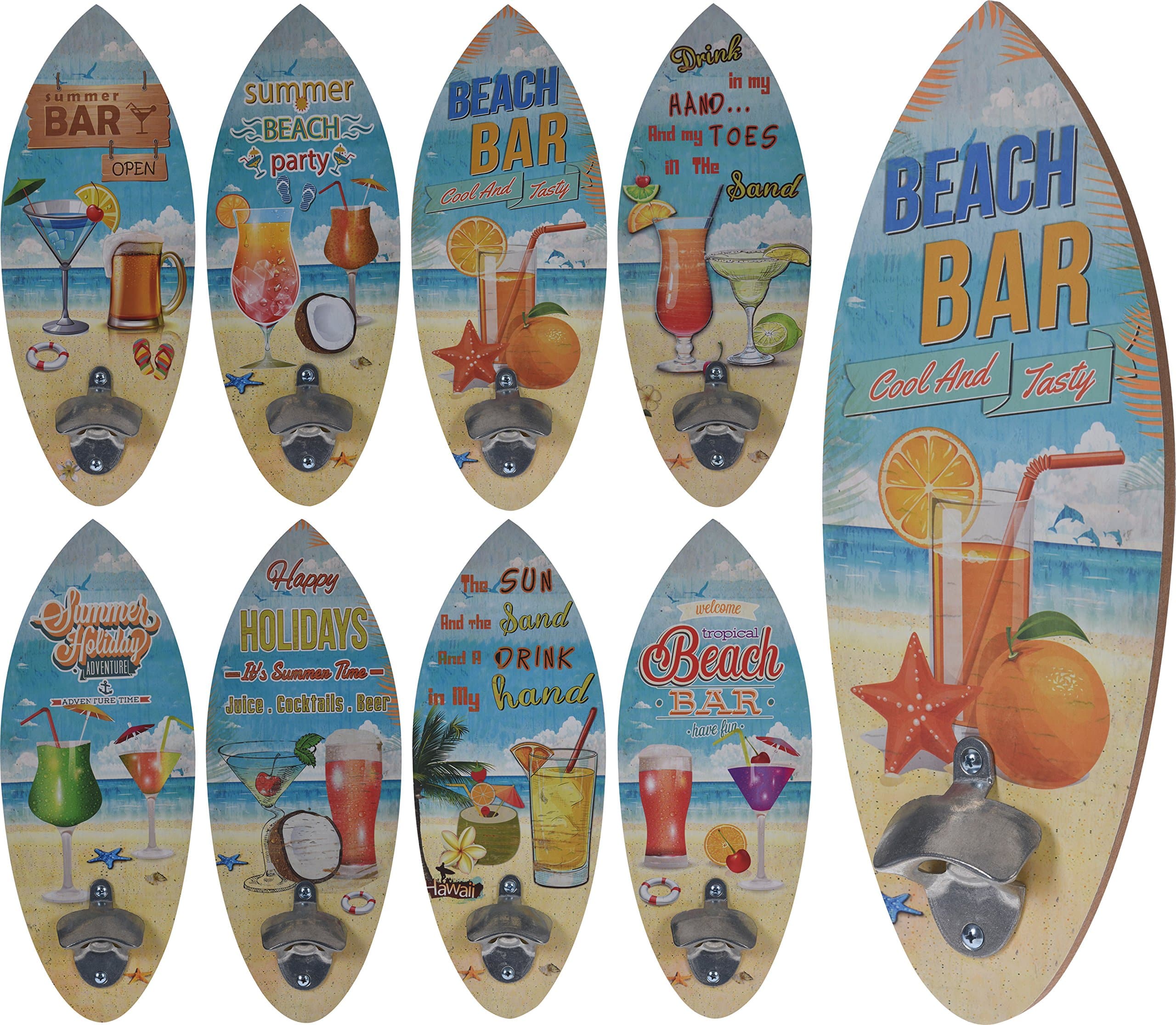 Funky Vintage Style Wall Mounted Bottle Opener - Retro Beach Bar Hawaii Cocktail Style - 8 Designs 1 picked at random