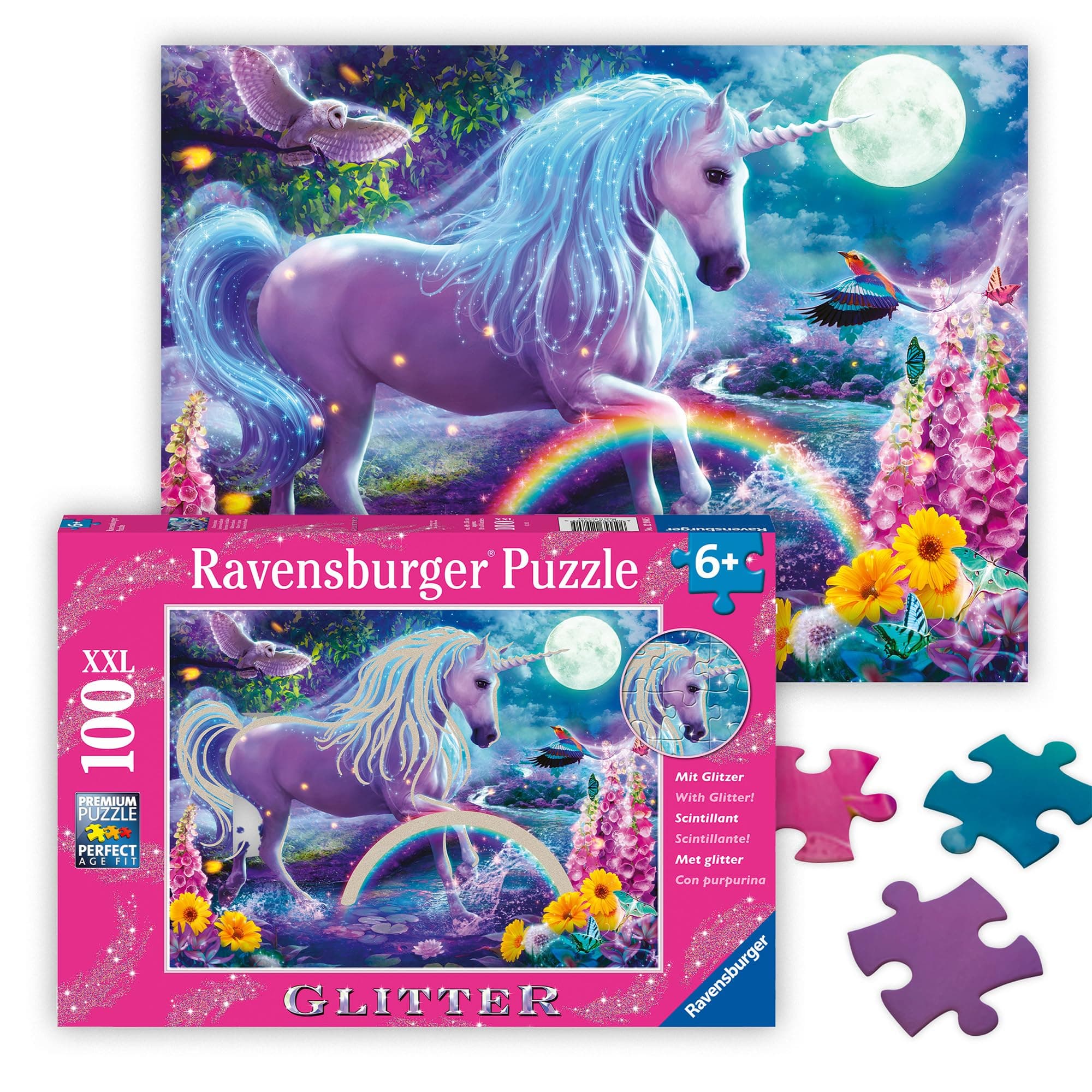 Ravensburger Glitter Unicorn - 100 Piece Jigsaw Puzzle for Kids | Unique & Interlocking Pieces | Sturdy & Glare-Free | Promotes Problem-Solving Skills