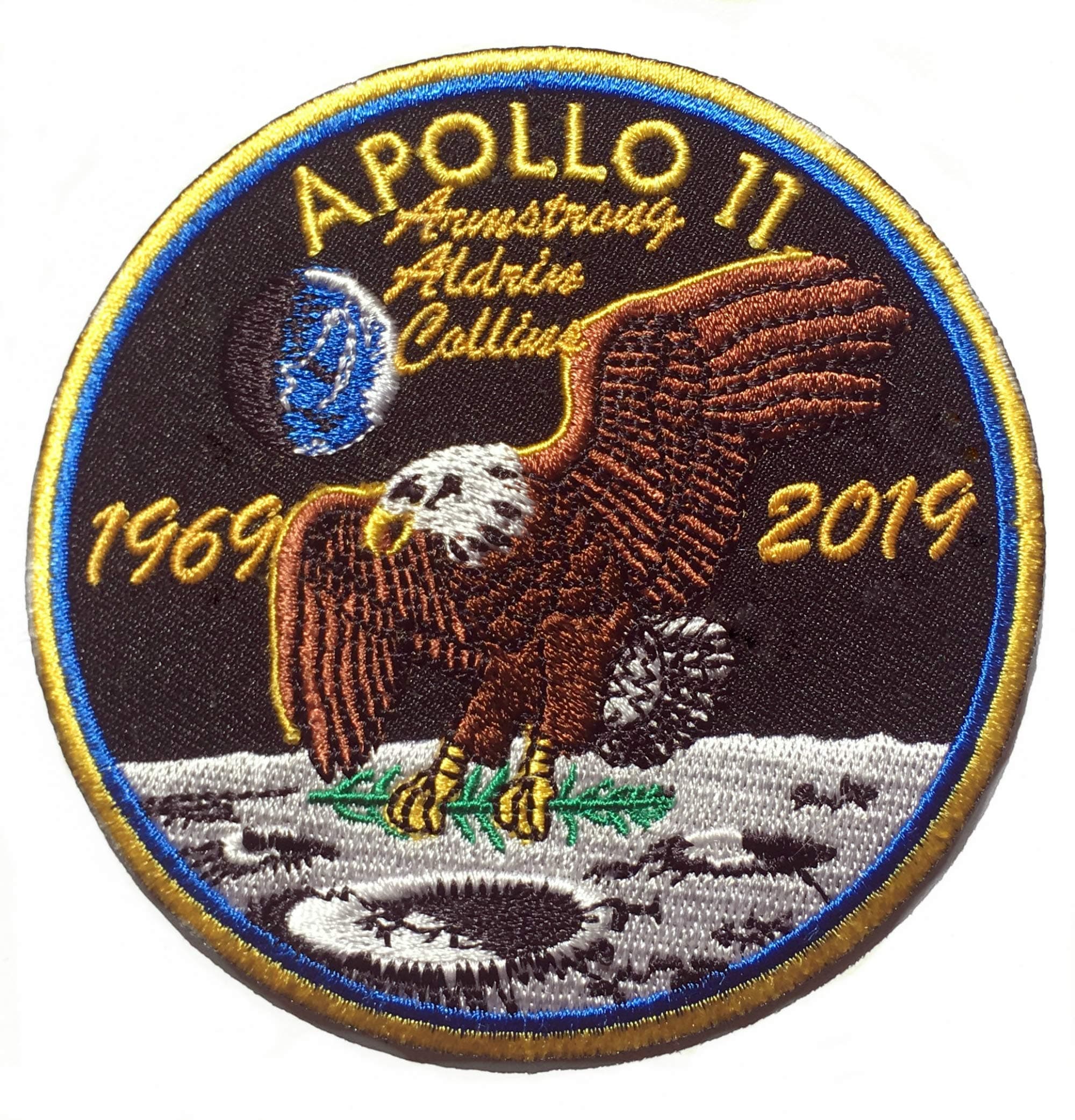 NASA Apollo 11 50th Anniversary Patch (90 mm) Embroidered Iron on Badge (1969-2019) Commemorative Space Moon Landing Emblem