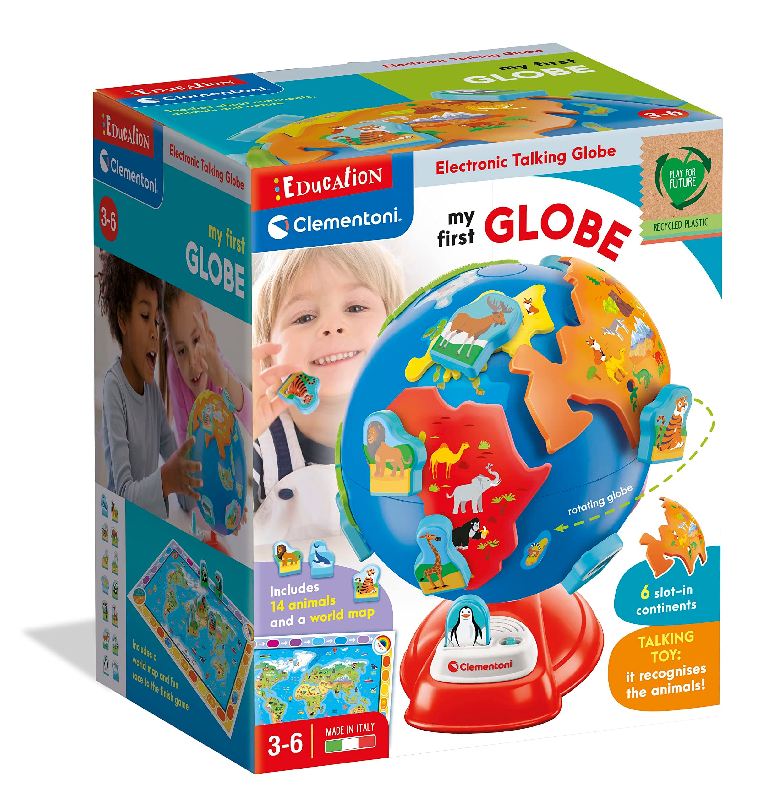 Clementoni 61366 First Interactive Digital Globe for Curious Kids: Educational Learning Toy with Sounds & Quizzes (36+ Months), Multicoloured