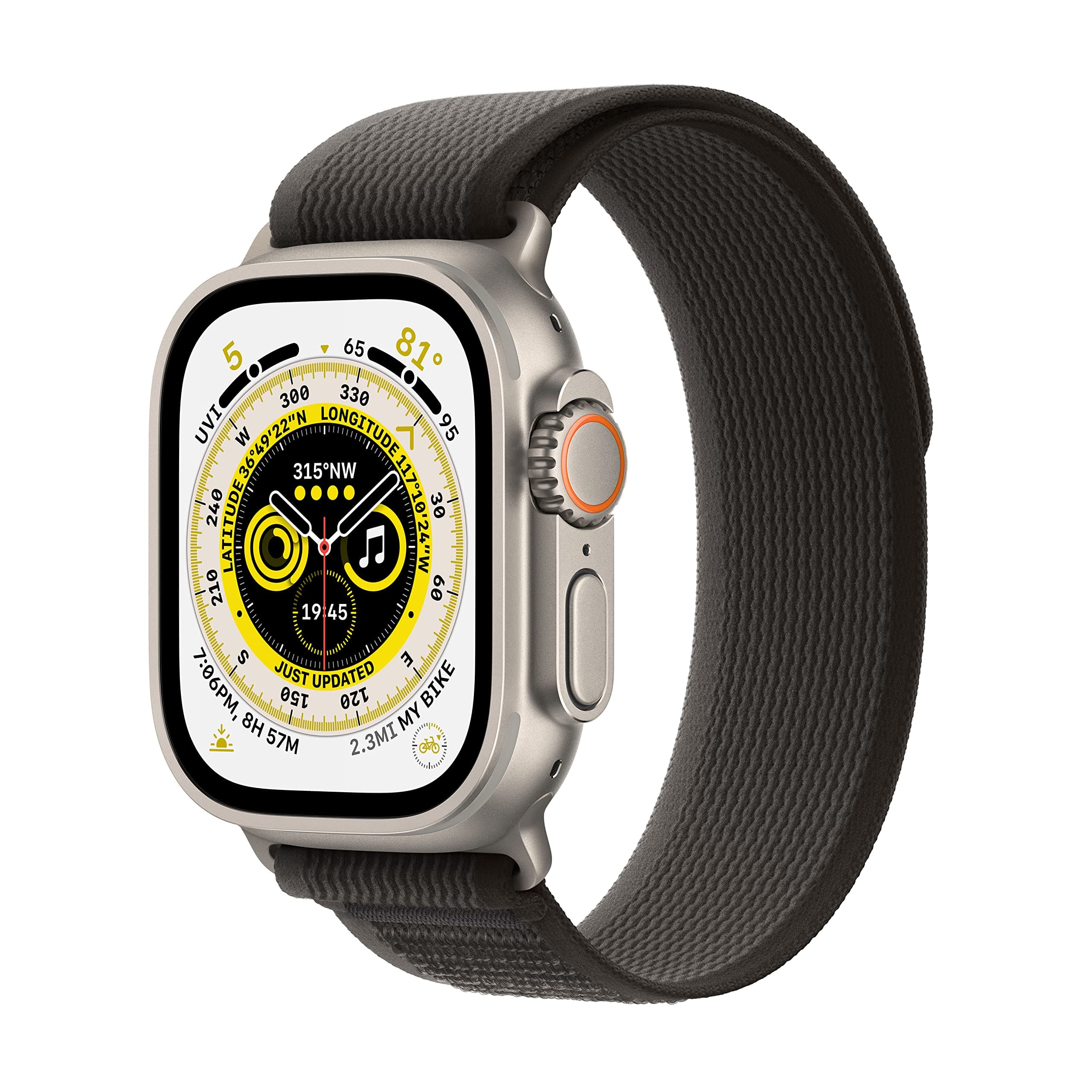 Apple Watch Ultra [GPS + Cellular 49mm] Titanium Case with Black/Gray Trail Loop, M/L (Renewed)