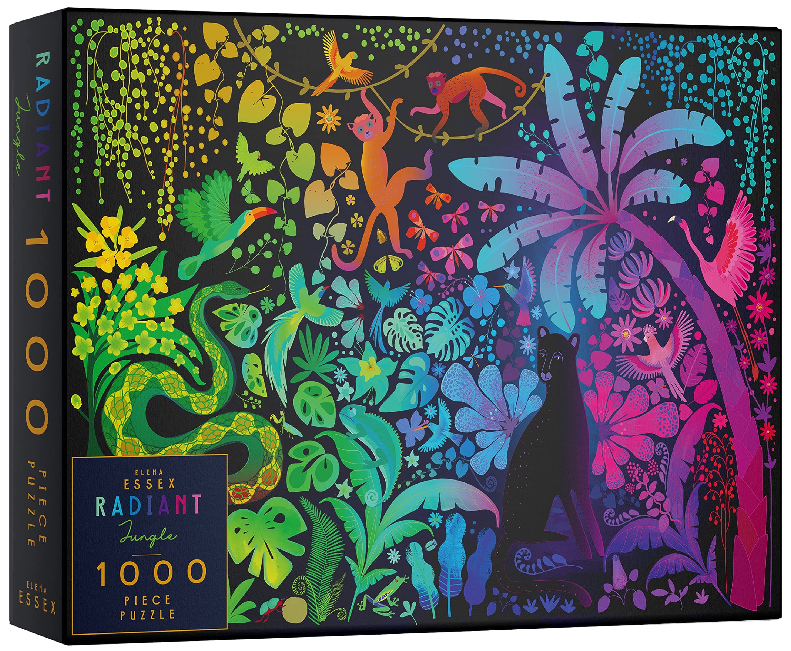 Elena Essex Jigsaw Puzzles - Radiant Jungle | Puzzle 1000 Pieces | Puzzles for Adults | Animal Bird Rainbow Gradient Puzzle | Adult Puzzles Size 28x20 inches