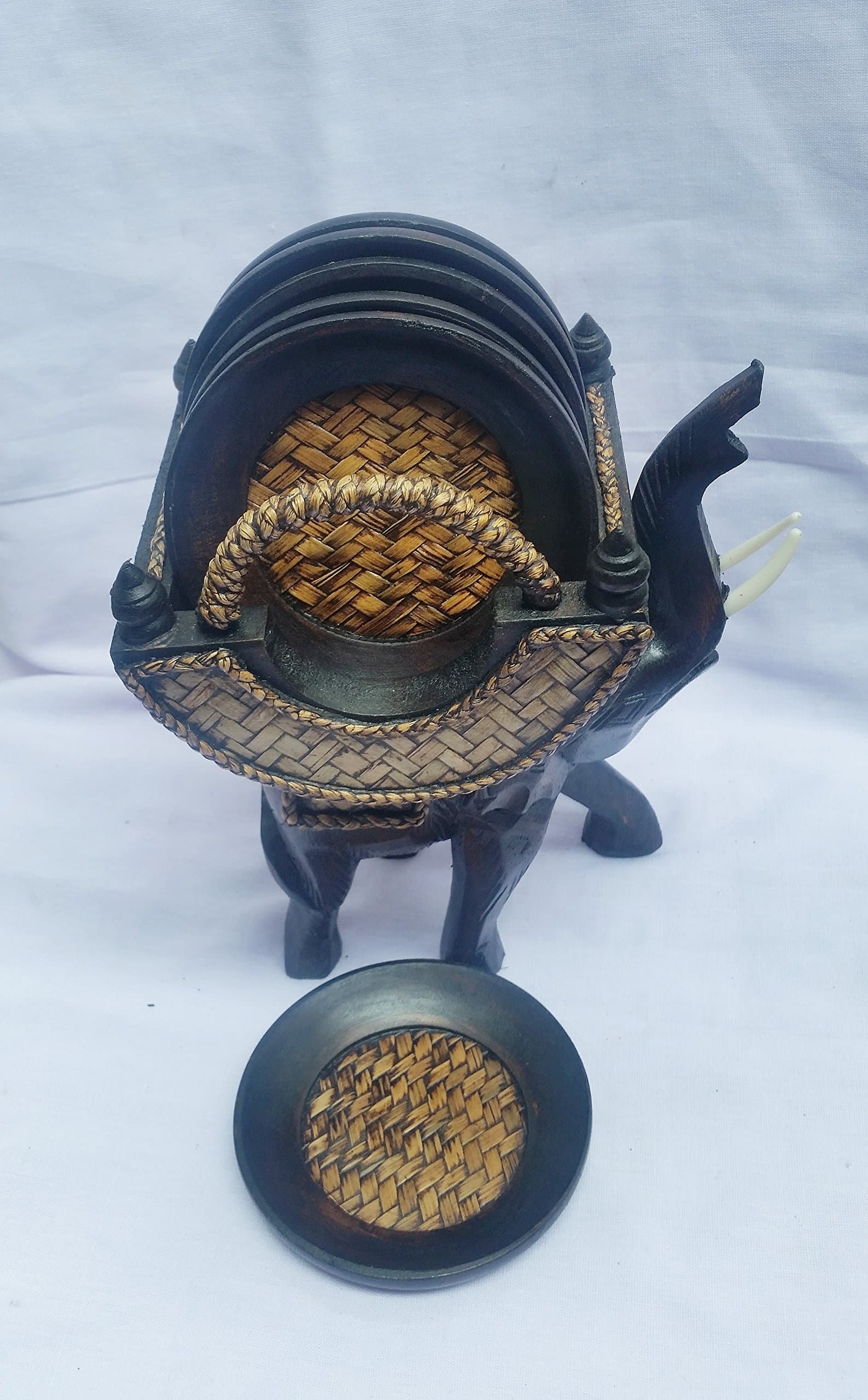 Wooden Cup Saucer with Elephant Holder