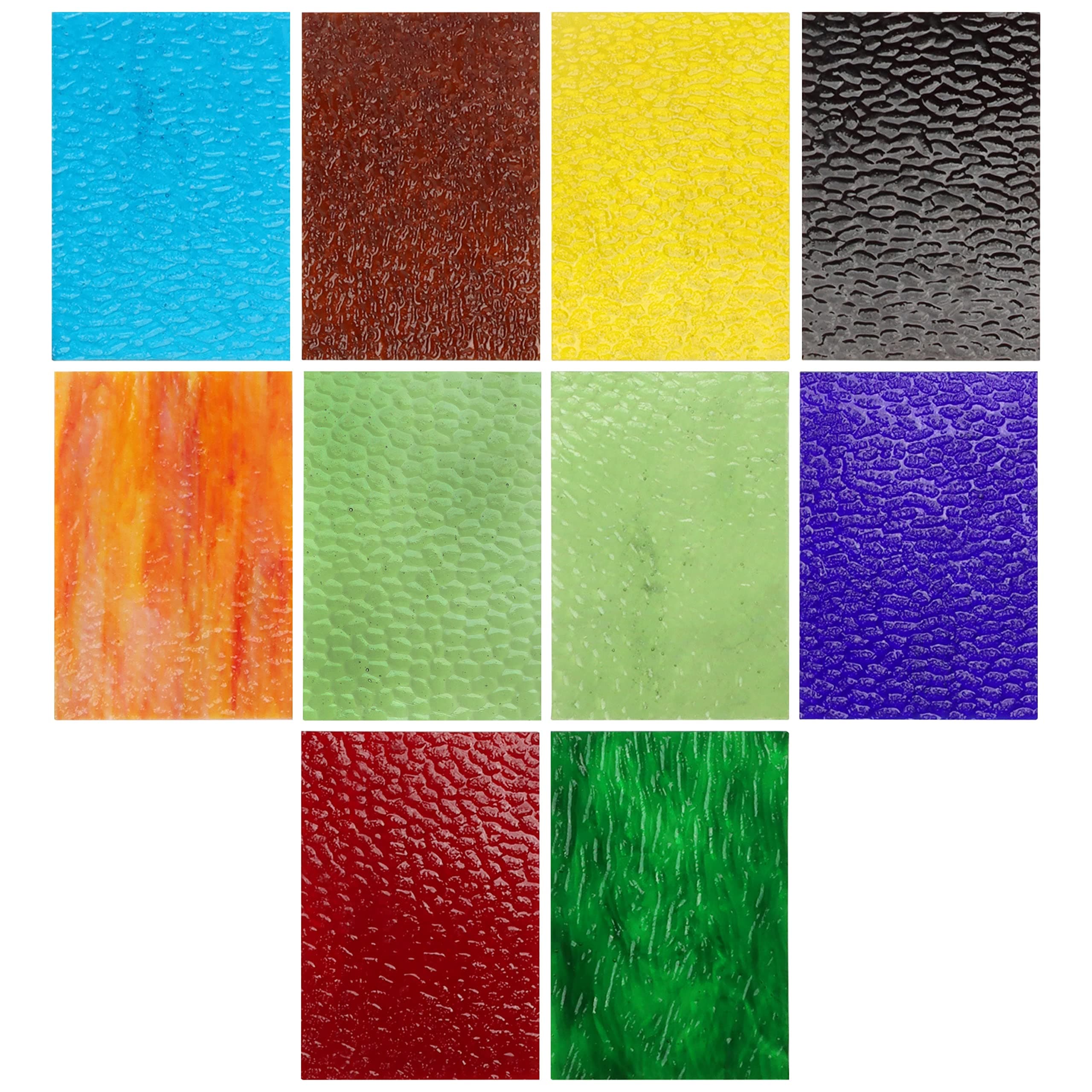 Belle Vous Mosaic Glass Sheets (10 Pack) - 10 x 15cm / 4 x 6 inches Mixed Colours - Textured Stained Cathedral Glass - Transparent Tiles Ideal for DIY Mosaic Arts/Crafts and Home Decoration