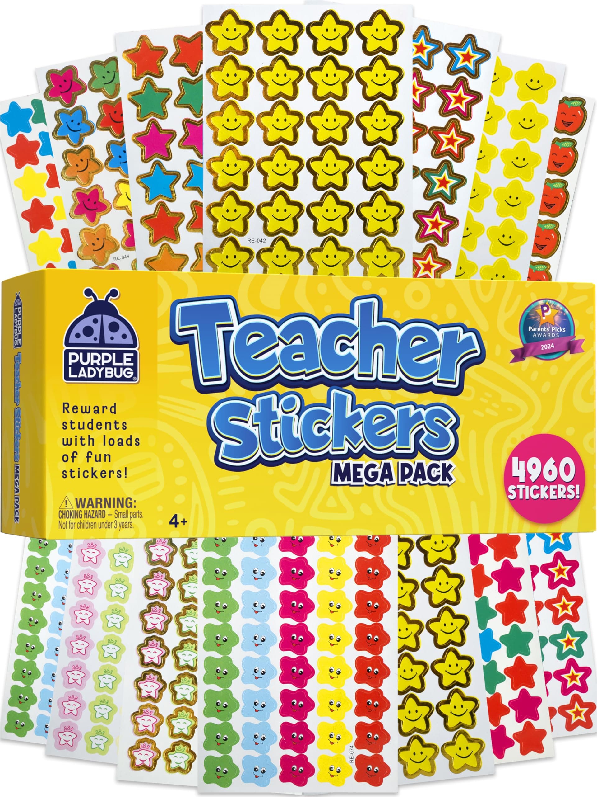PURPLE LADYBUG Teacher Stickers for Students - 4960 Reward Stickers for Kids Classroom Supplies, Teacher Must-Haves for Classroom Reward Charts, Star, Back to School Gift