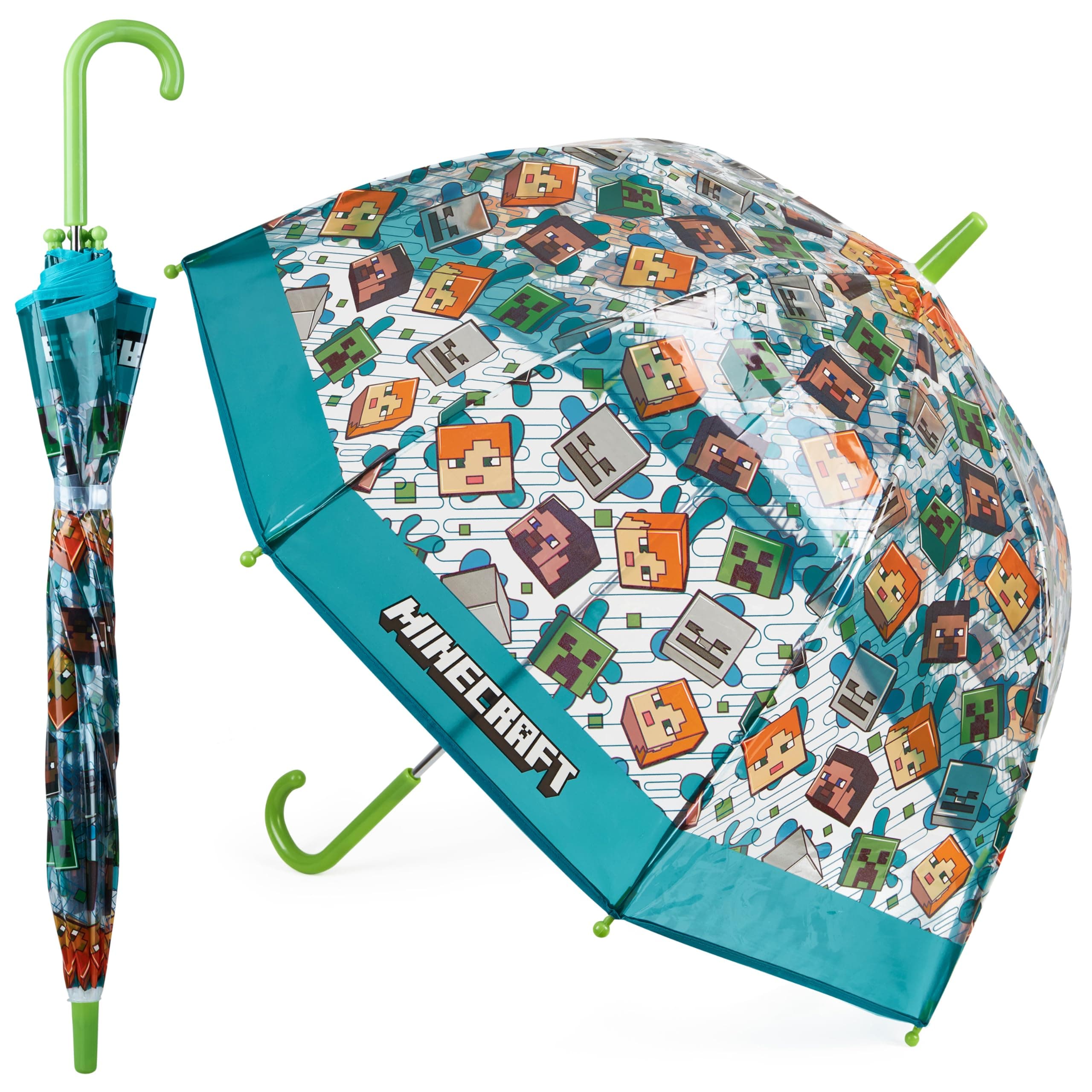 Stick Umbrella for Kids, Clear Dome with J-Shaped Handle - Boys Gifts