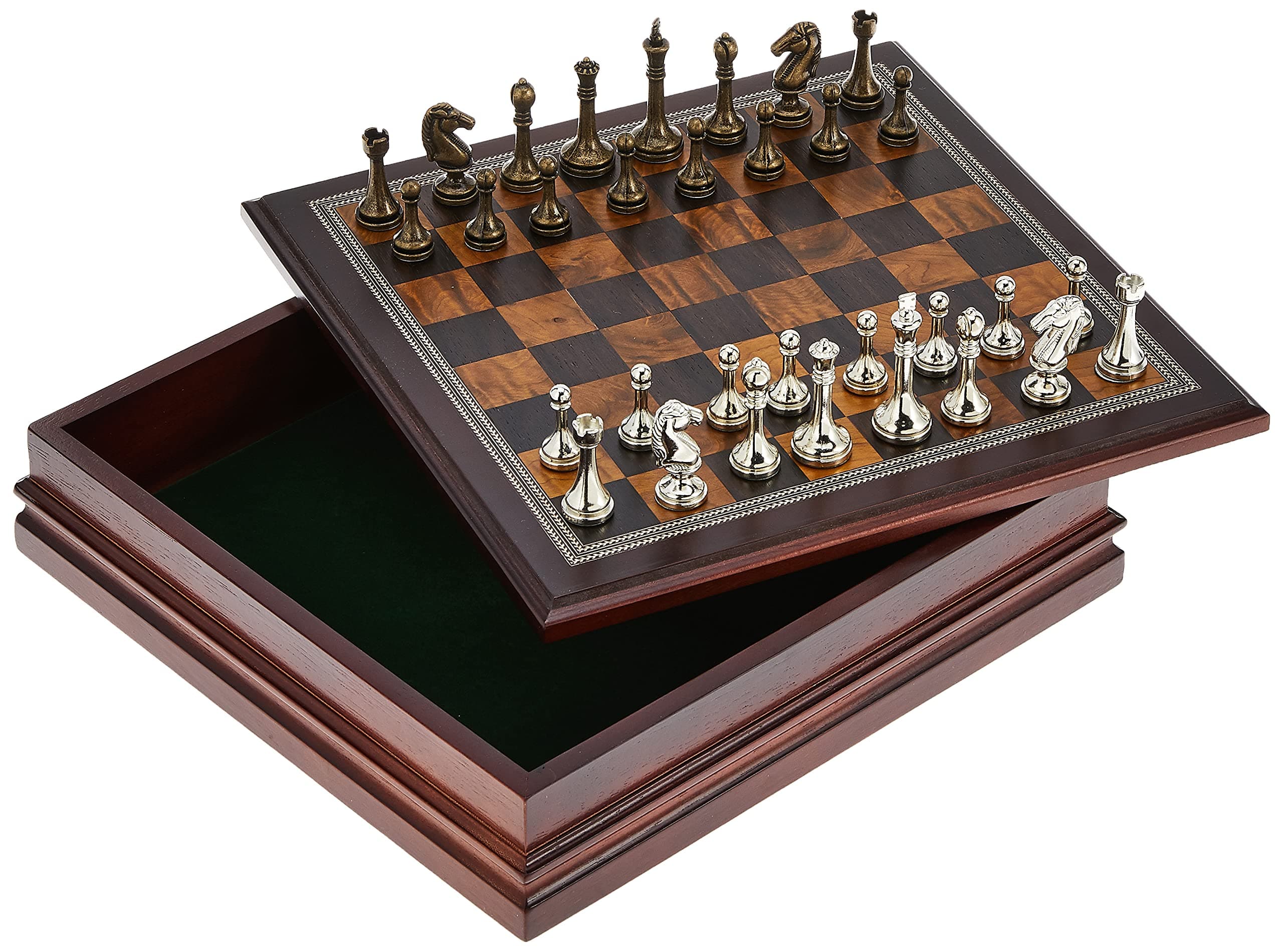 Metal Chess Set With Deluxe Wood Board and Storage - 2.5" King
