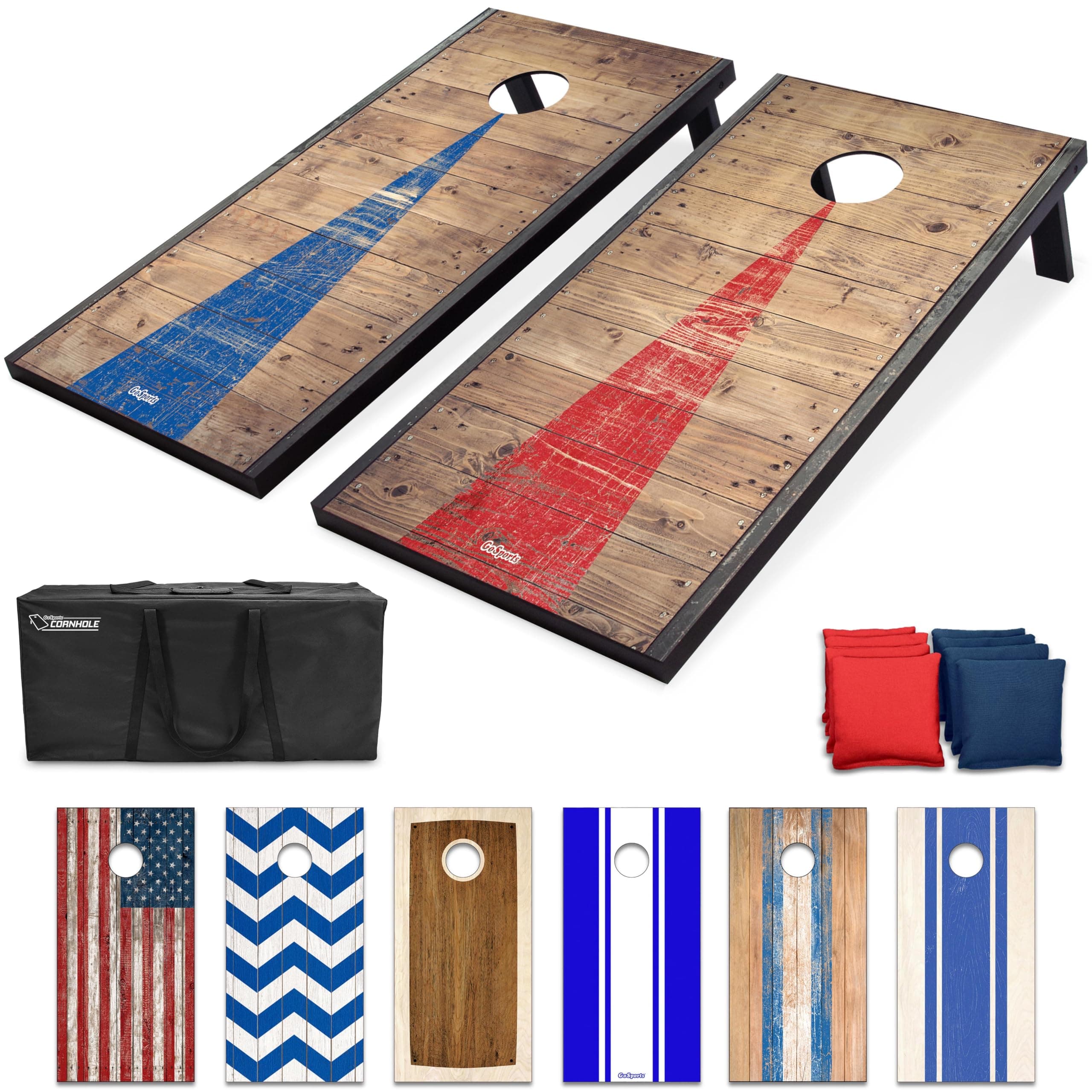 GoSports Portable Cornhole Sets, 8 Styles – Choose 4 x 2 ft or 3 x 2 ft - Boards Include 8 Bean Bags, Travel Case, and Game Rules