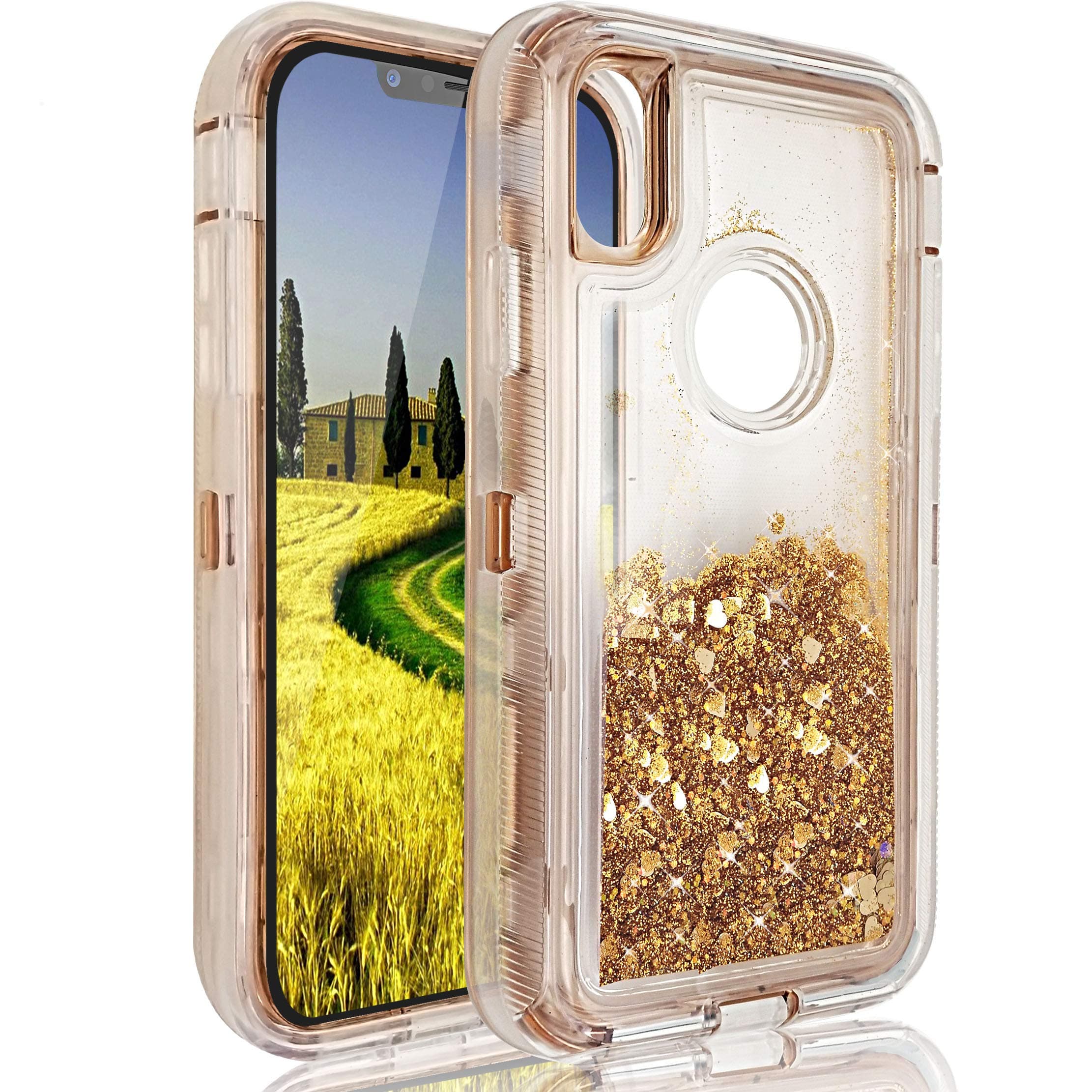 Liquid Bling Case for iPhone Xs Max Quicksand Shockproof Waterfall Glitter Robot Heavy Duty Shiny Bumper Soft Clear Rubber Commuter Defender Cover for Xs MAX (Rose Gold, iPhone Xs Max)