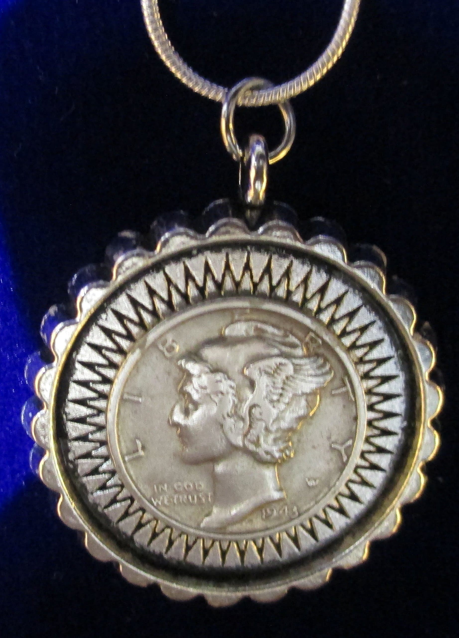 Sterling silver necklace coin pedant 90% silver Mercury Dime +GIFT BAG