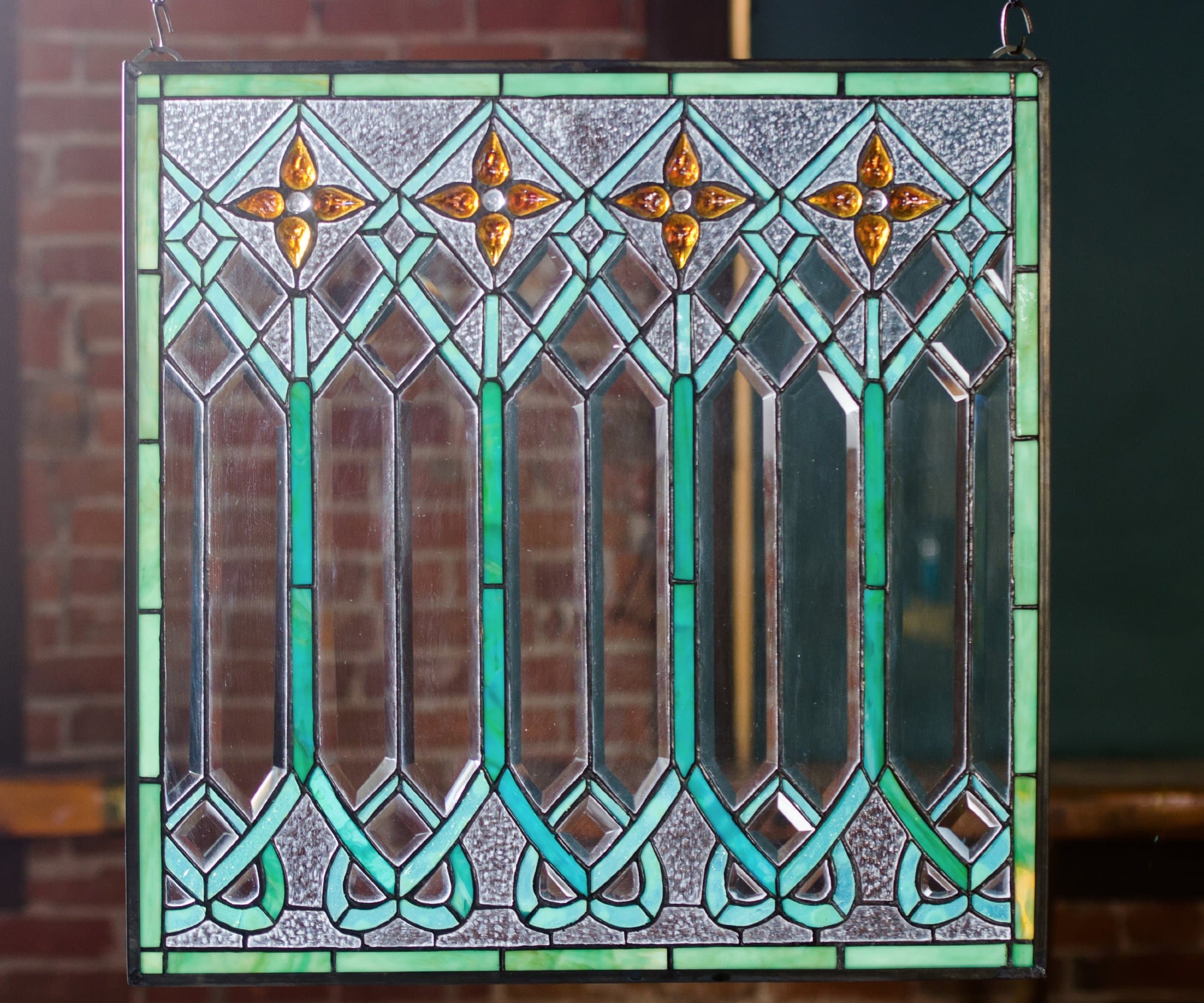 Honey Star Gazers on Aquamarine Beveled and Ripple Glass Window