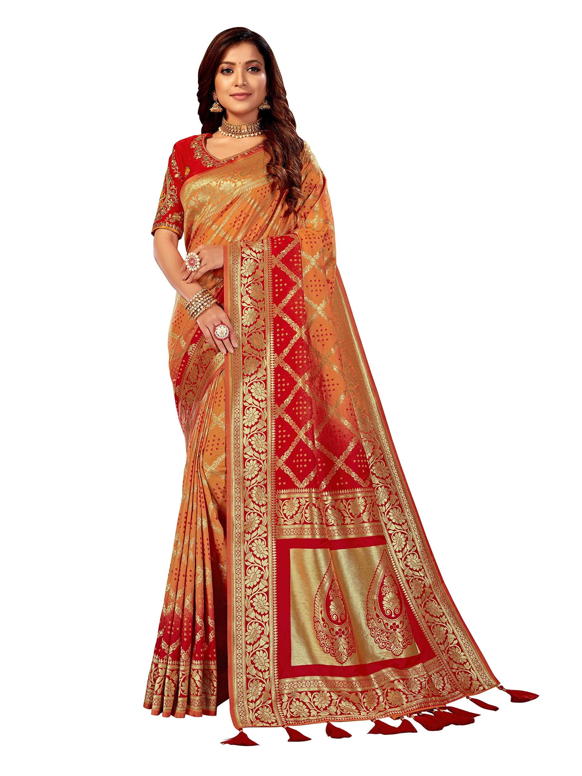 Women's Woven Silk Blend Saree With Blouse Piece (Mn1344)