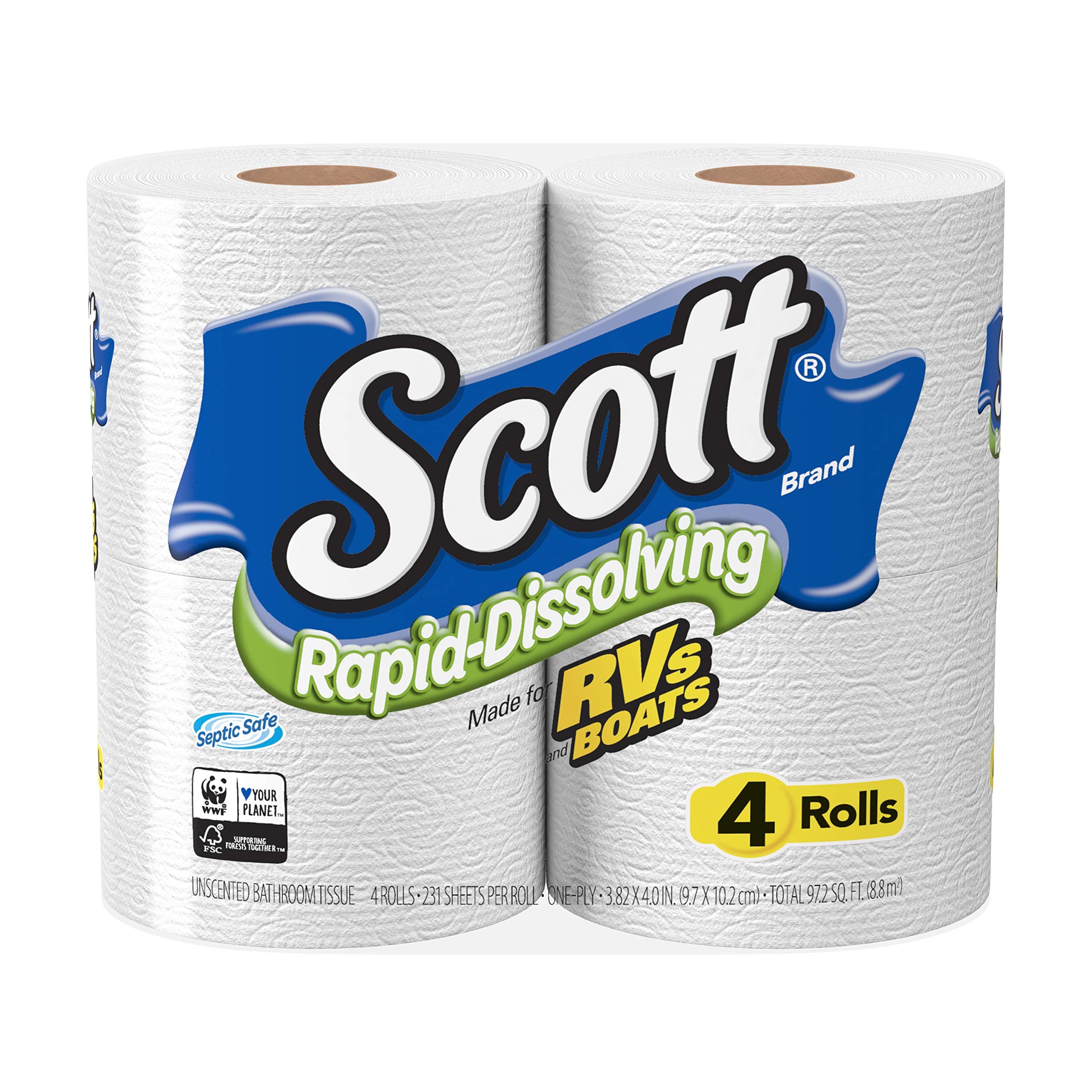 ScottRapid-Dissolving Toilet Paper, 4 Rolls, Bath Tissue