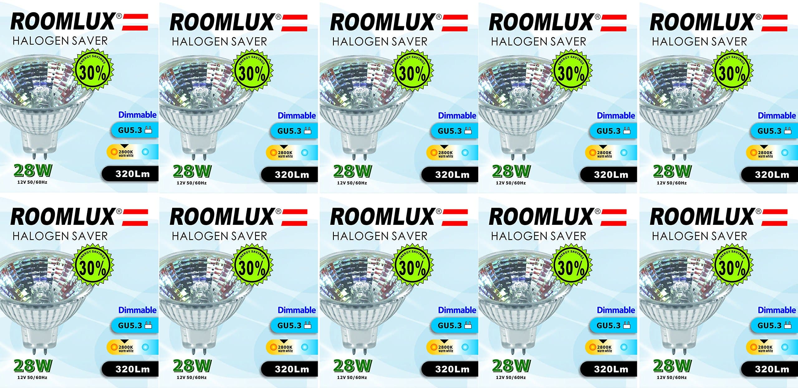 10pcs Roomlux MR16 GU5.3 28 W Halogen lamp 320LM;dimmable Halogen Bulbs;Light Bulbs ;Light Bulb; ES led Light Bulbs; Bayonet Light Bulbs; [Energy Class D]