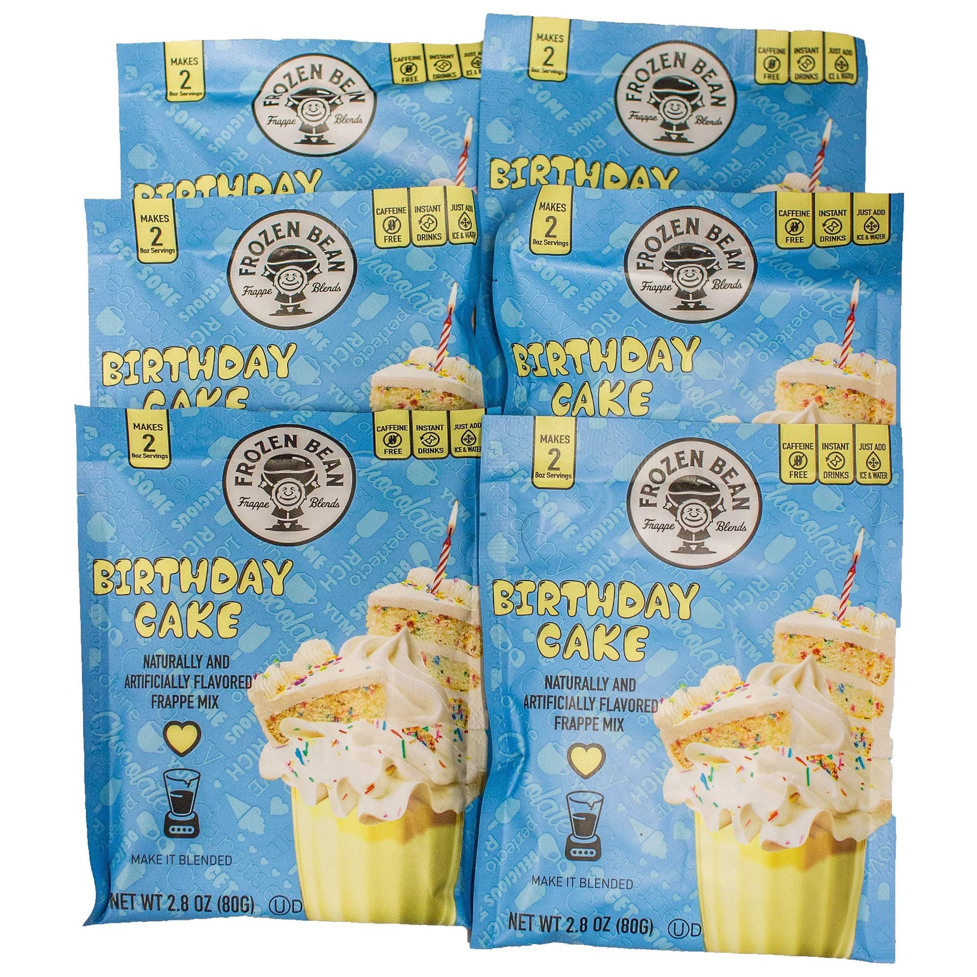 Frozen Bean, Birthday Cake Frappe Mix, 6 Packets, 12 Servings