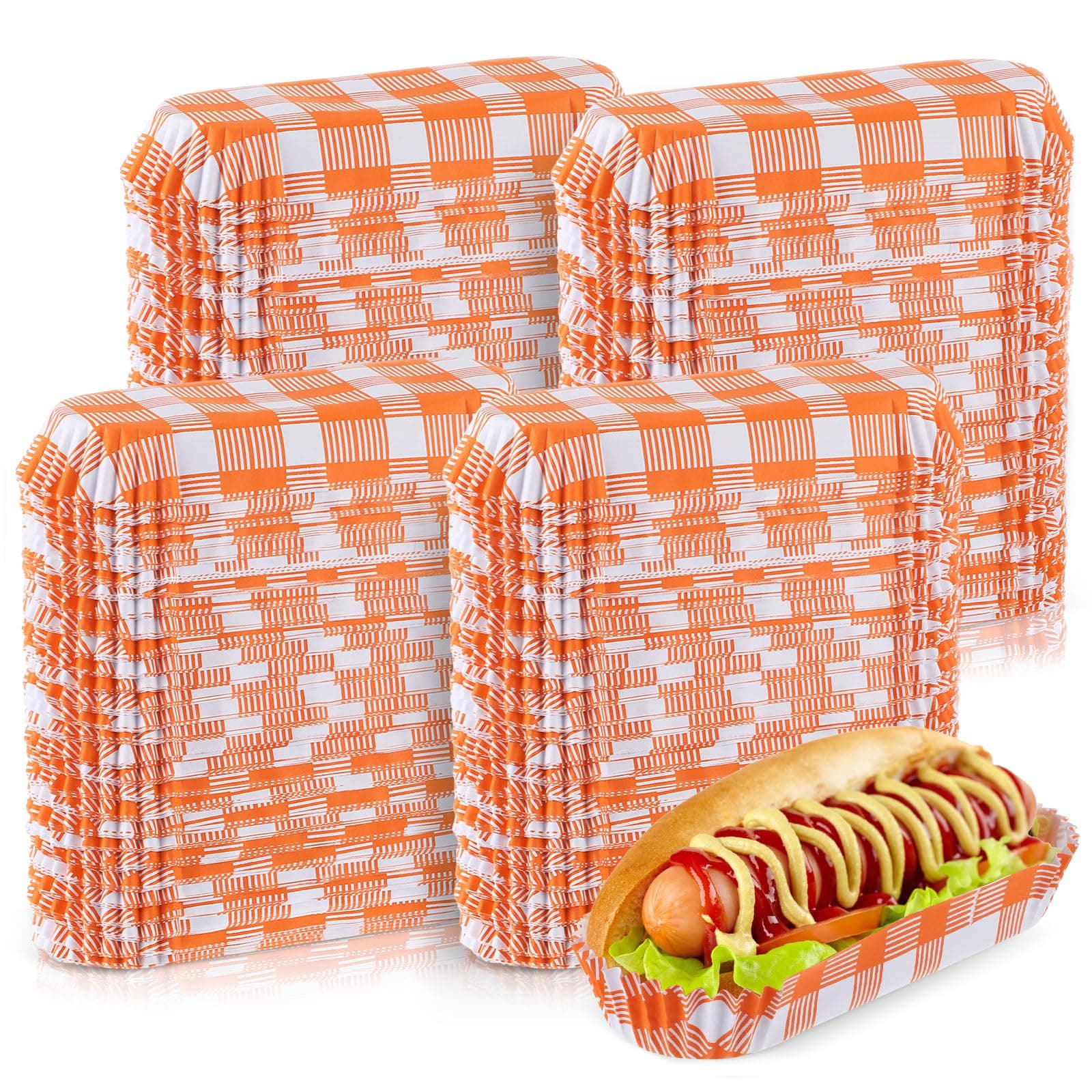 Yinkin 300 Pcs Paper Hot Dog Trays Valentine's Day 6 Inch Food Trays Concession Stand Supplies Disposable Hot Dog Holder Paper Hotdog Boats Rectangular Liners for Christmas Party