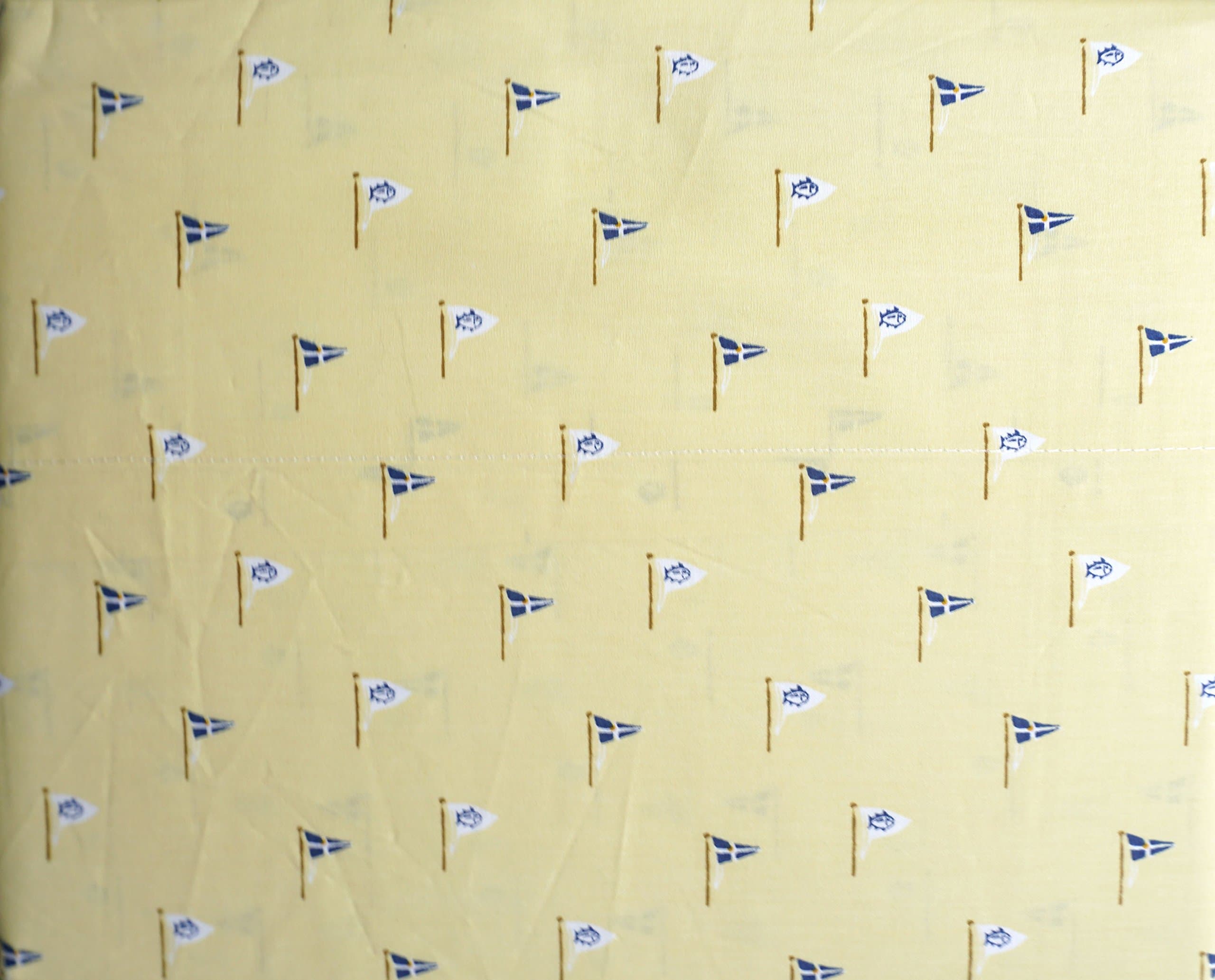 Southern Tide Bedding 4 Piece Printed Cotton Queen Sheet Set White and Blue Yachting Pennants Flags on a Yellow Background -- Yacht Club