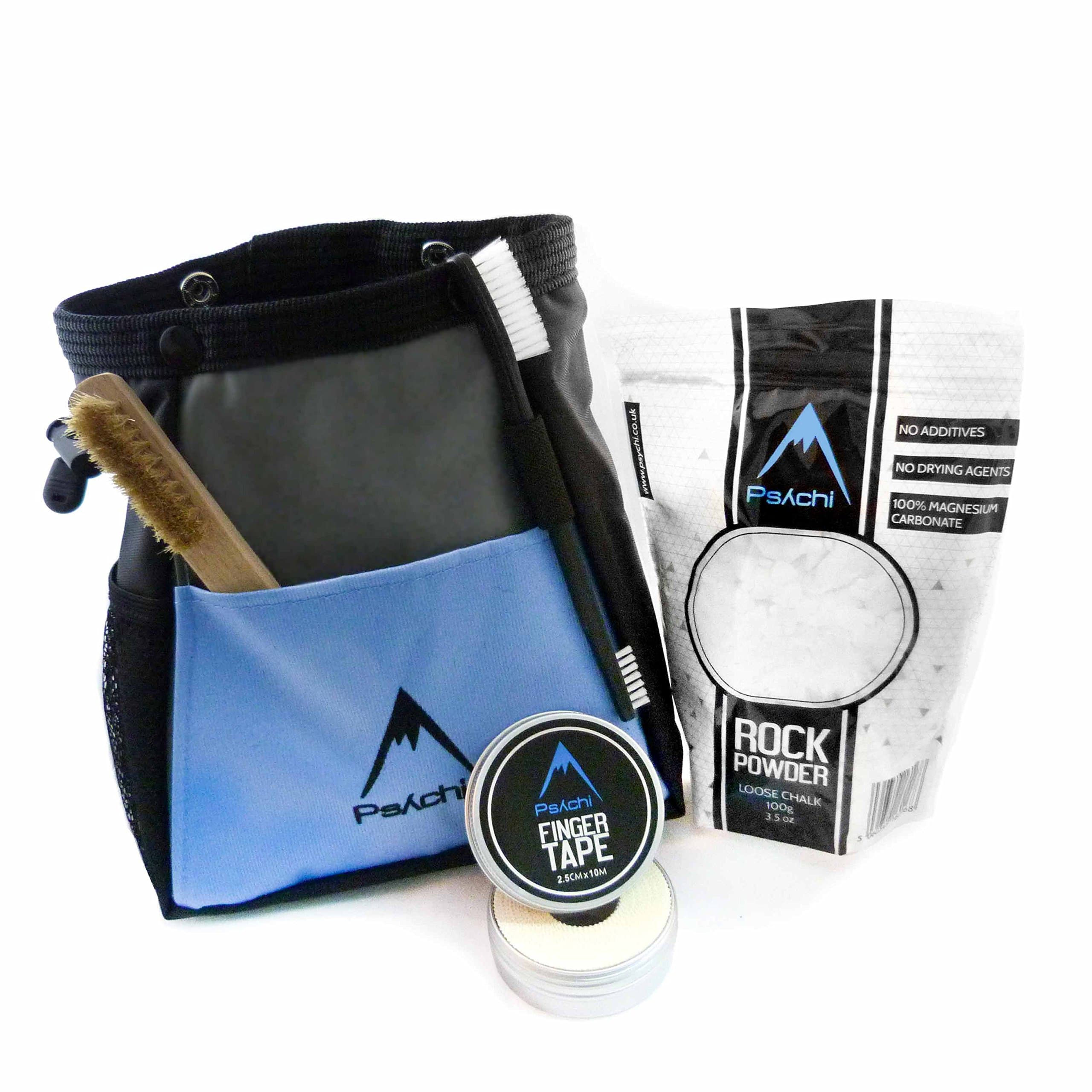 Psychi ABYSS Chalk Bouldering Bucket Stand Bag Starter Bundle for Bouldering Rock Climbing with Chalk Tape and Brush