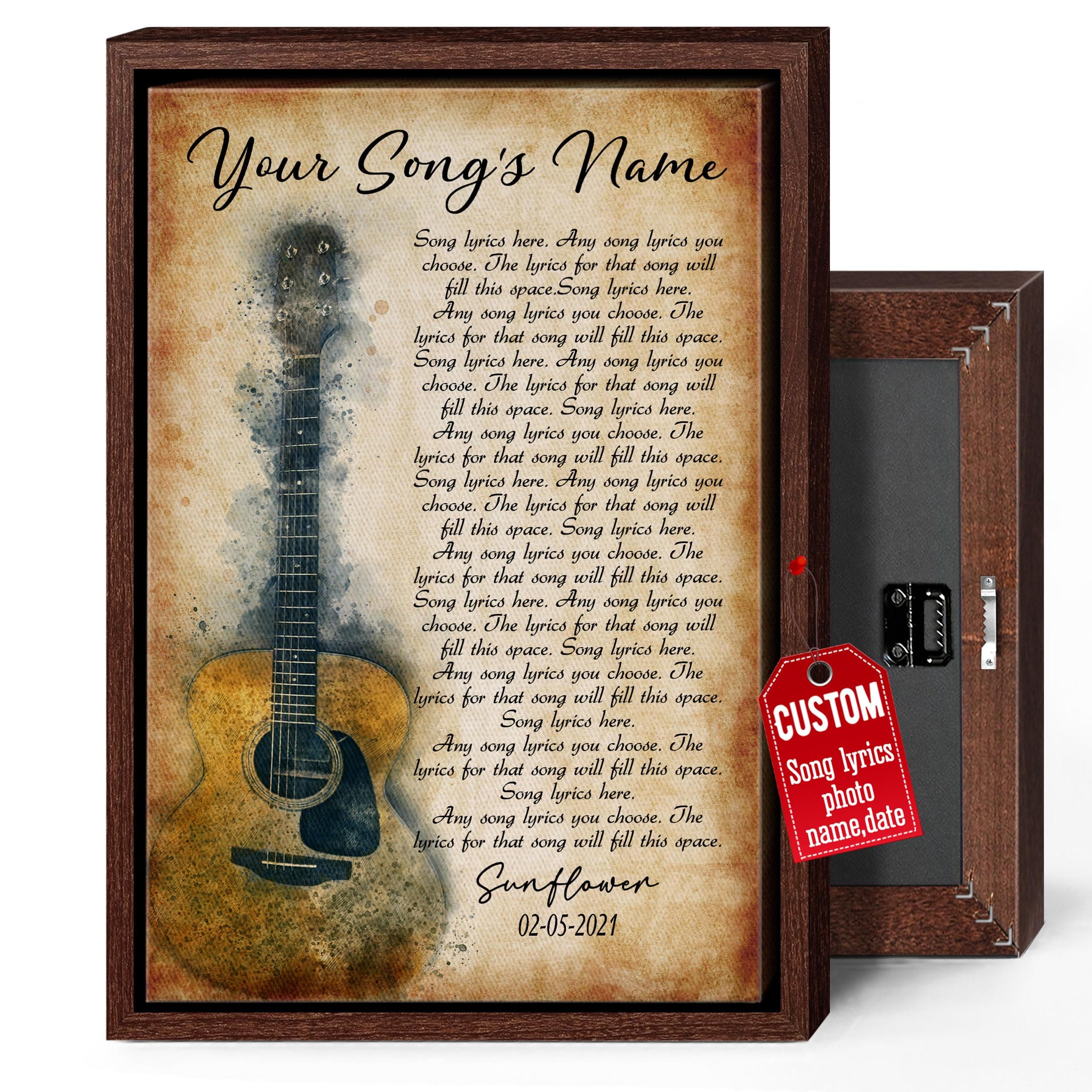 Personalized Canvas With Frame, Customized Song Lyrics Gift For Husband, Vintage Wall Art, Unique Music Poster, Anniversary Present