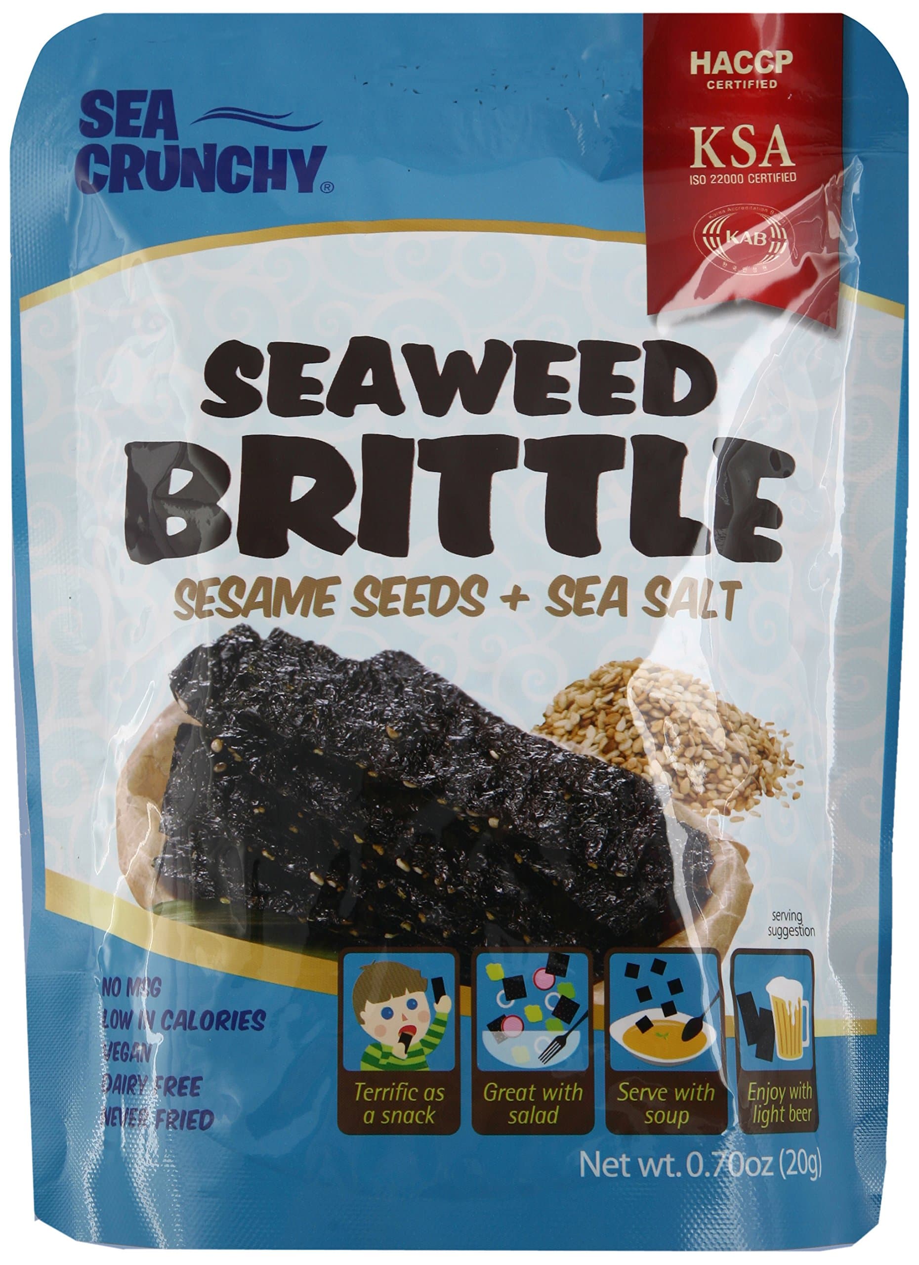 Seaweed Brittle Healthy Alternative to Chips, Sesame Seeds and Sea Salt, 0.7 Ounce (Pack of 12)