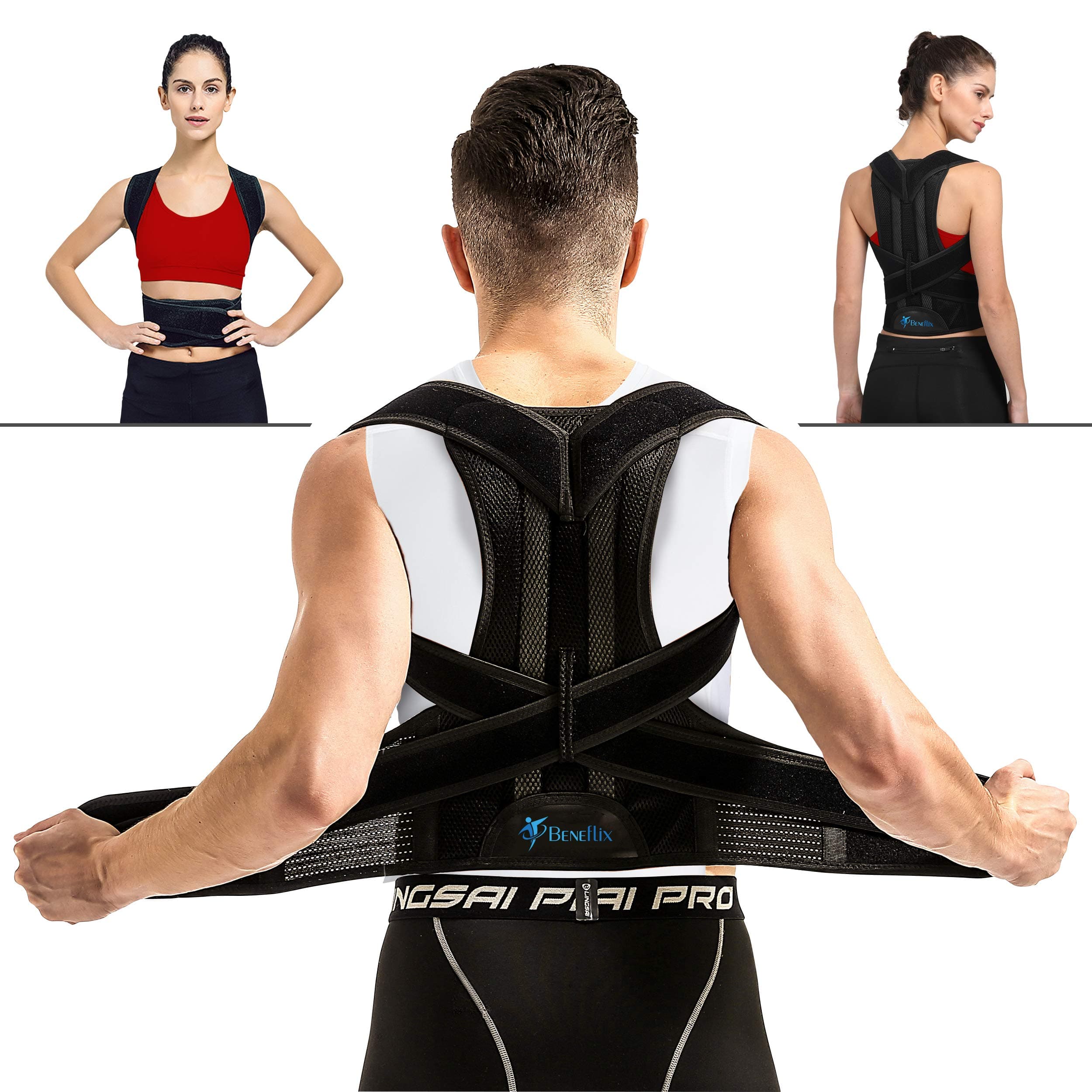 Breathable Back Support Brace - Back Support Vest for Women and Men - Straighten and Correct Posture - Upper Shoulder Corrector(27.5"-31.44" Waist)