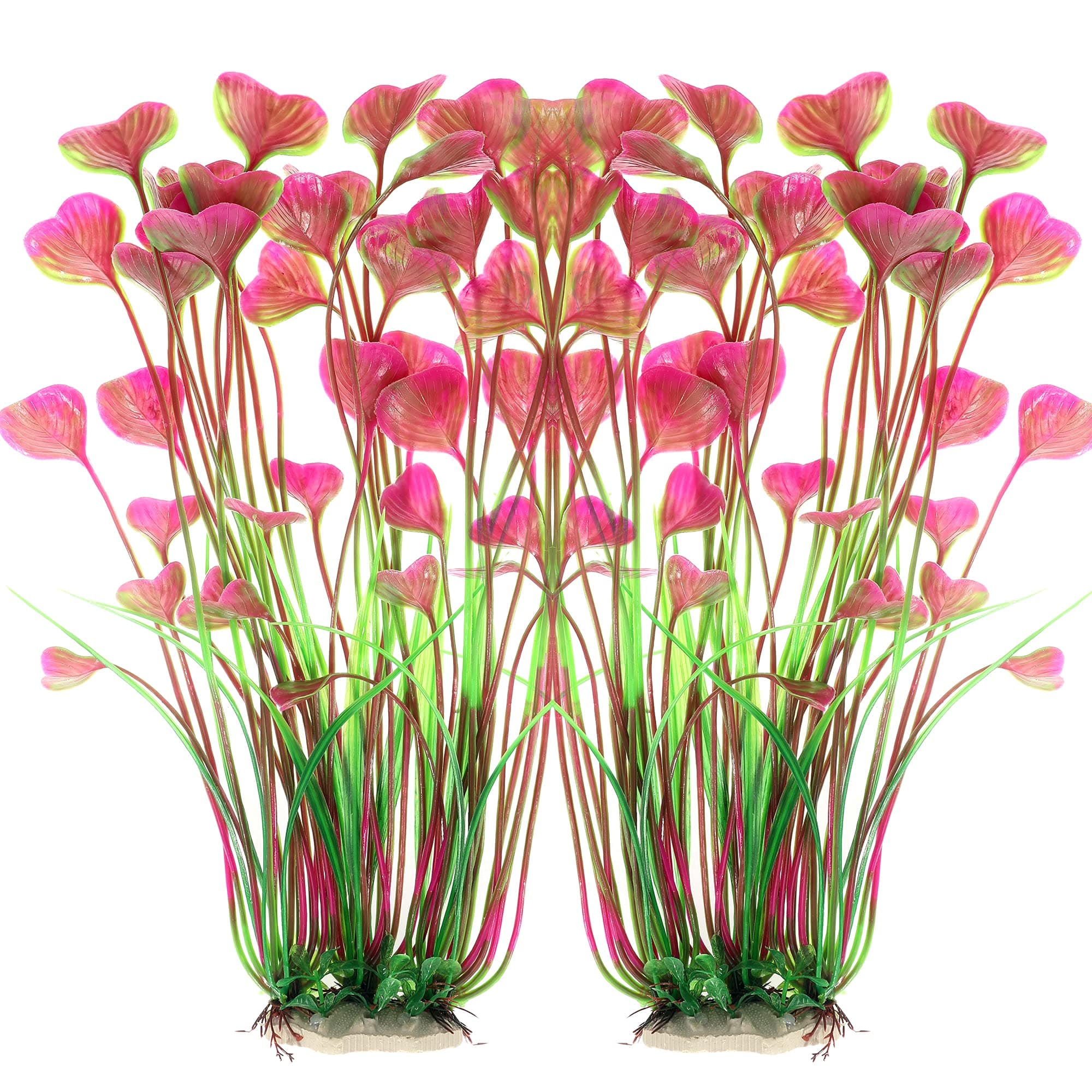 ALEGI Fish Tank Decorations Plastic Plants Large,Aquarium Artificial Plants Decoration Ornament Safe for All Fish-16 inch 2Pcs (Red 2 Pcs)