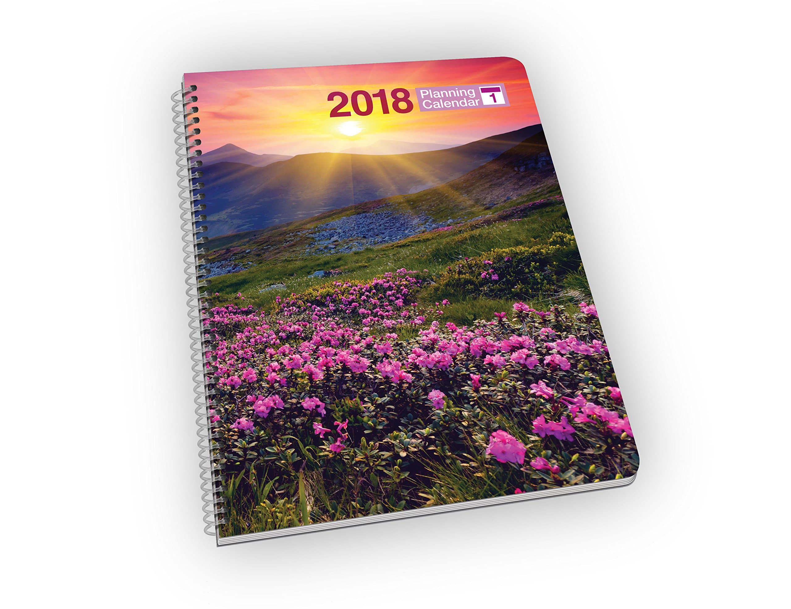 2018 Weekly Planner - Week at a Glance with Sunrise, Flowers and Mountains