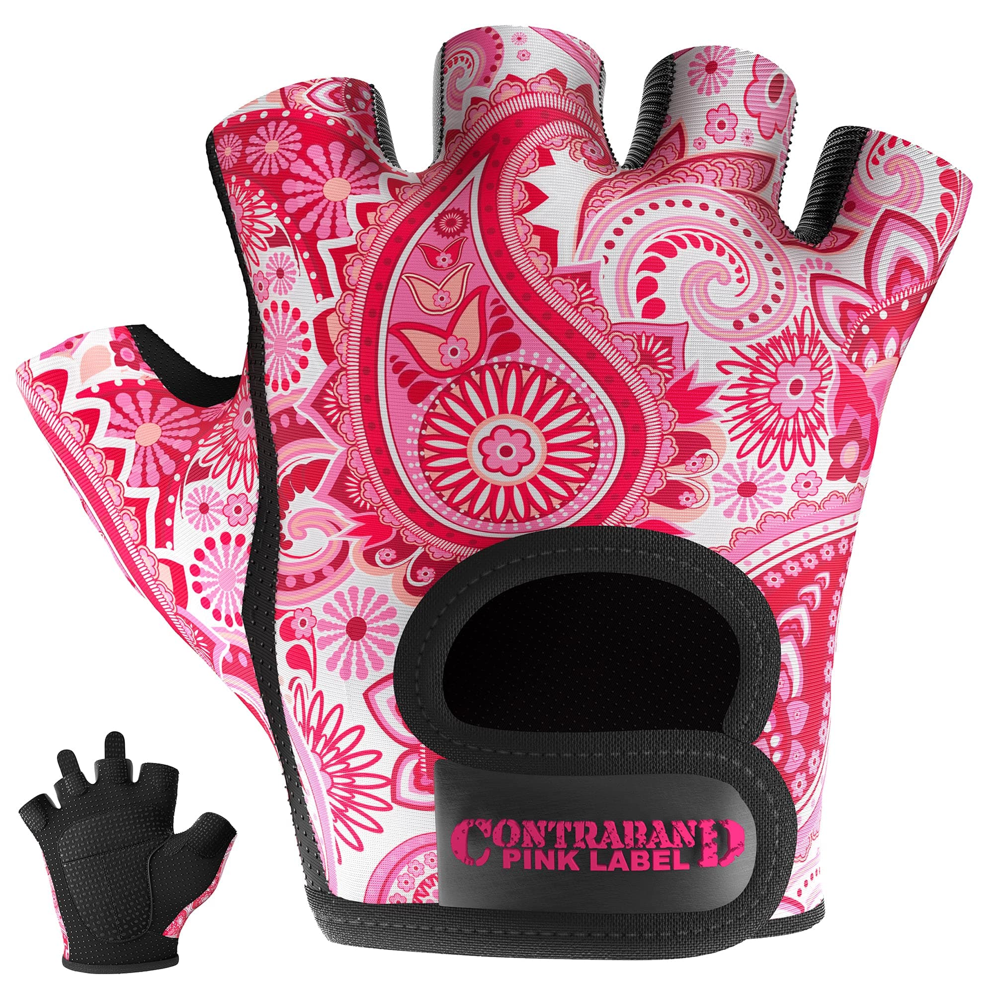 5387 Womens Design Series Paisley Print Lifting & Rowing Gloves (Pair) - Lightweight Vegan Medium Padded Microfiber Amara Leather w/Griplock Silicone