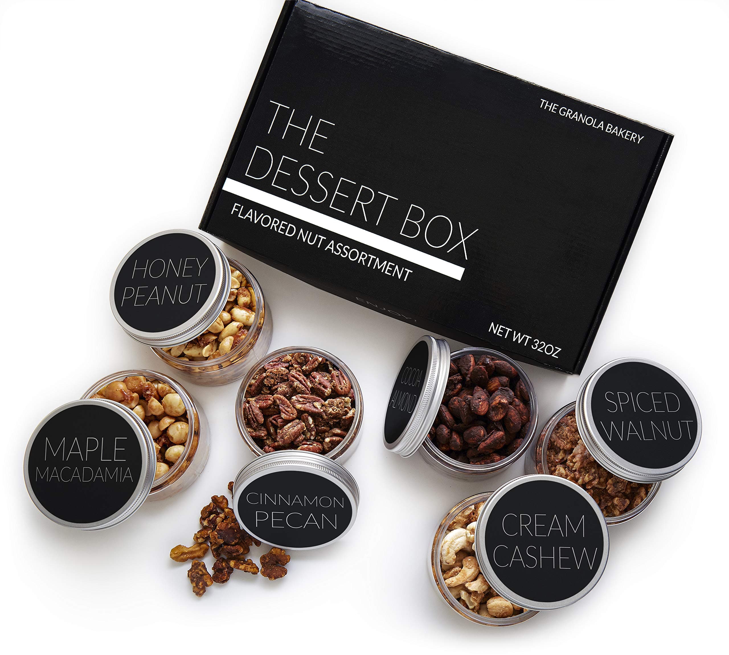 Granola Bakery's Premium Nuts Gift Box | Candied Crunchy Mixed Nut Gift Baskets | Maple Macadamia, Cinnamon Pecan, Creamy Cashew, Spiced Walnut, Honey Peanut | Large 2LB Gift Nuts Box