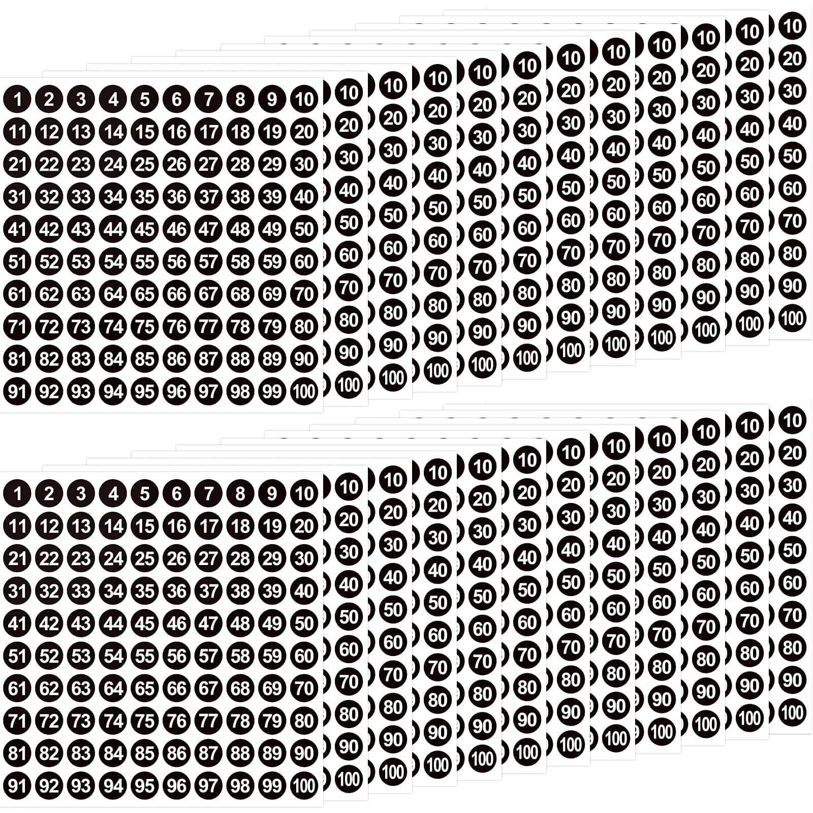 Outus 5000 Pcs 0.4 Inch 1 to 100 Number Stickers Small Number Dot Labels Consecutive Inventory Locker Storage Organizing Removable Stickers for Indoor Outdoor Office Black White