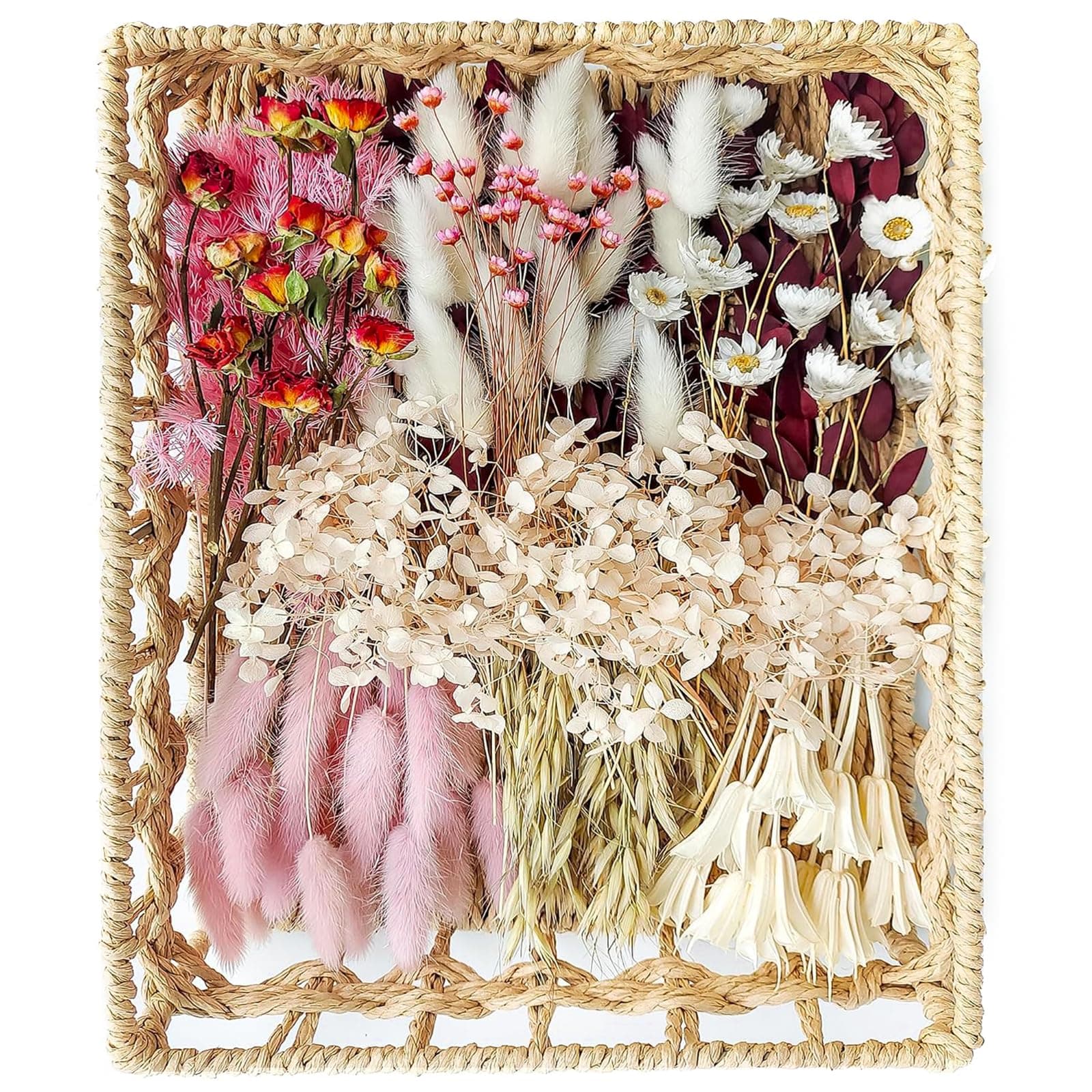 DIY Natural Dried Flower Set for Vase, Bulk Boho Dried Flowers with Stems,Fall Decor, Mini Flower Arrangements.(Pink)