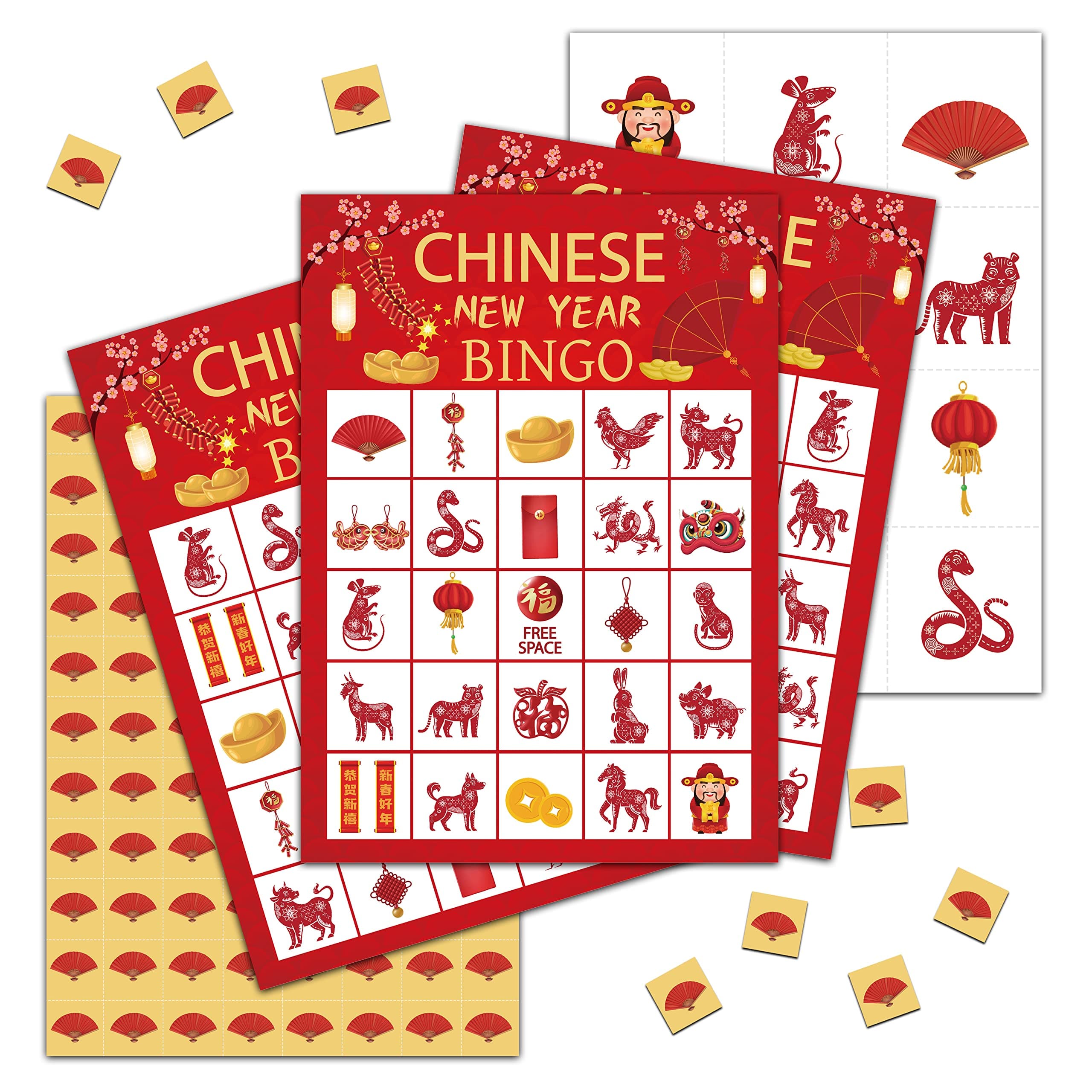 Chinese New Year Bingo Games, Lunar New Year Games, Chinese New Year Bingo, Chinese New Year Activity, Chinese New Year Party Decorations Supplies, 24 Players Bingo Games (B03)