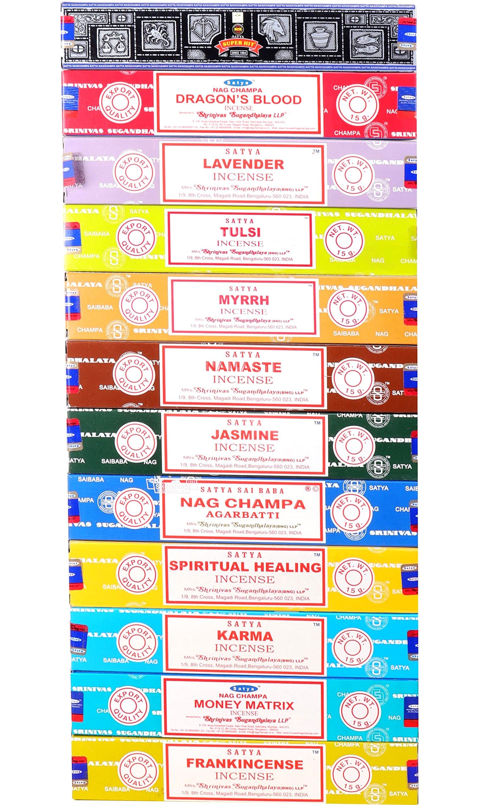 Satya Nag Champa Assorted Top Selling Series 12 Scents Incense Sticks (Set 1, 12 Pieces, 180g)