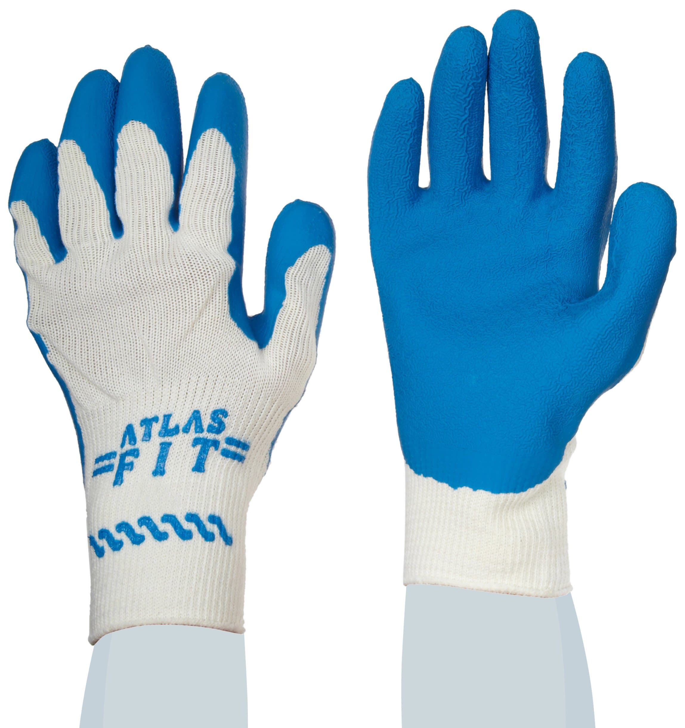 Atlas 300W Fit Palm Coating Natural Rubber Glove, White, Large (Pack of 12 Pairs)